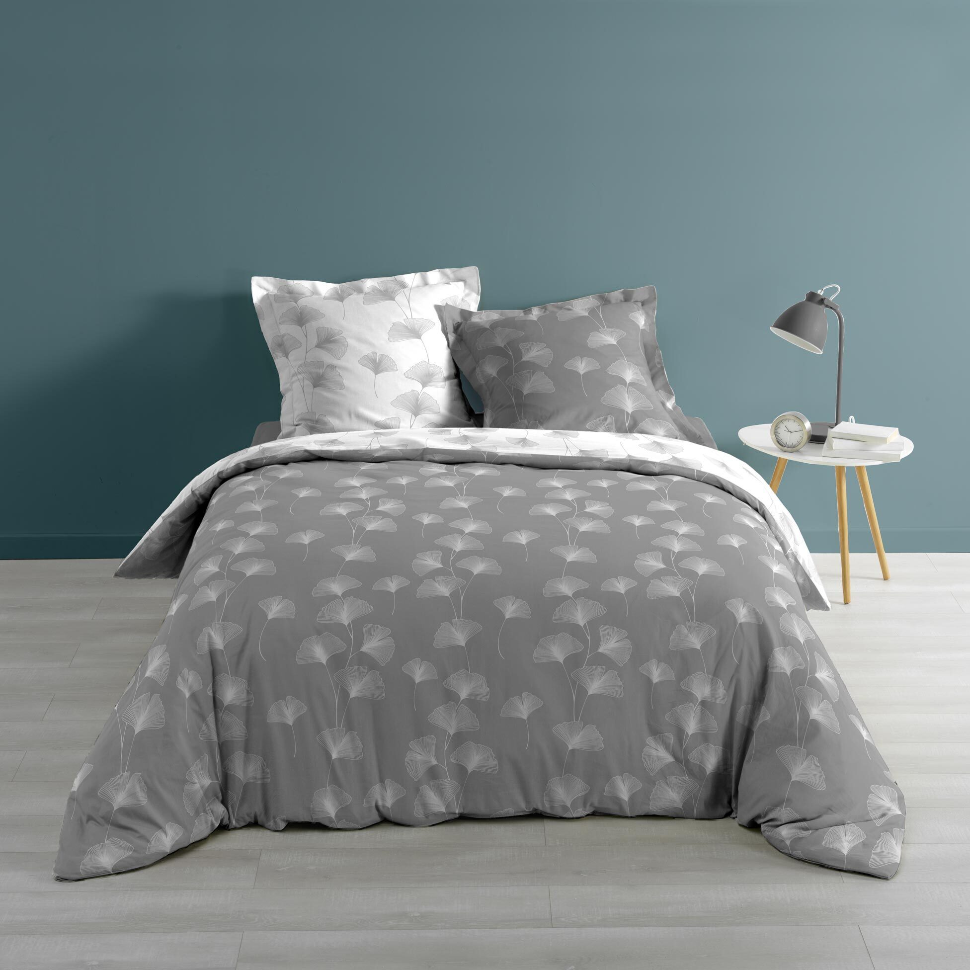Copripiumino Reversibile 240x220 Cm In Cotone – Grigio Scuro/Bianco Con 2 Federe 50x70 Cm