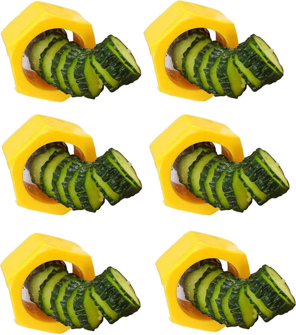 BAYLI 6er Set Gurkenreibe Spiralschneider manuell – Gemüseschneider für Gurken, Zucchini & Co. – Gurkenschneider, Gemüseschneider, Gelb – für dekorative Spiralen