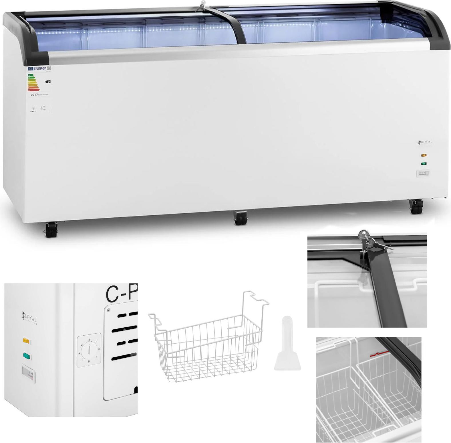 Royal Catering Verglaste Gefriertruhe für Tiefkühlkost 545 l 252 W RCFZ-545G