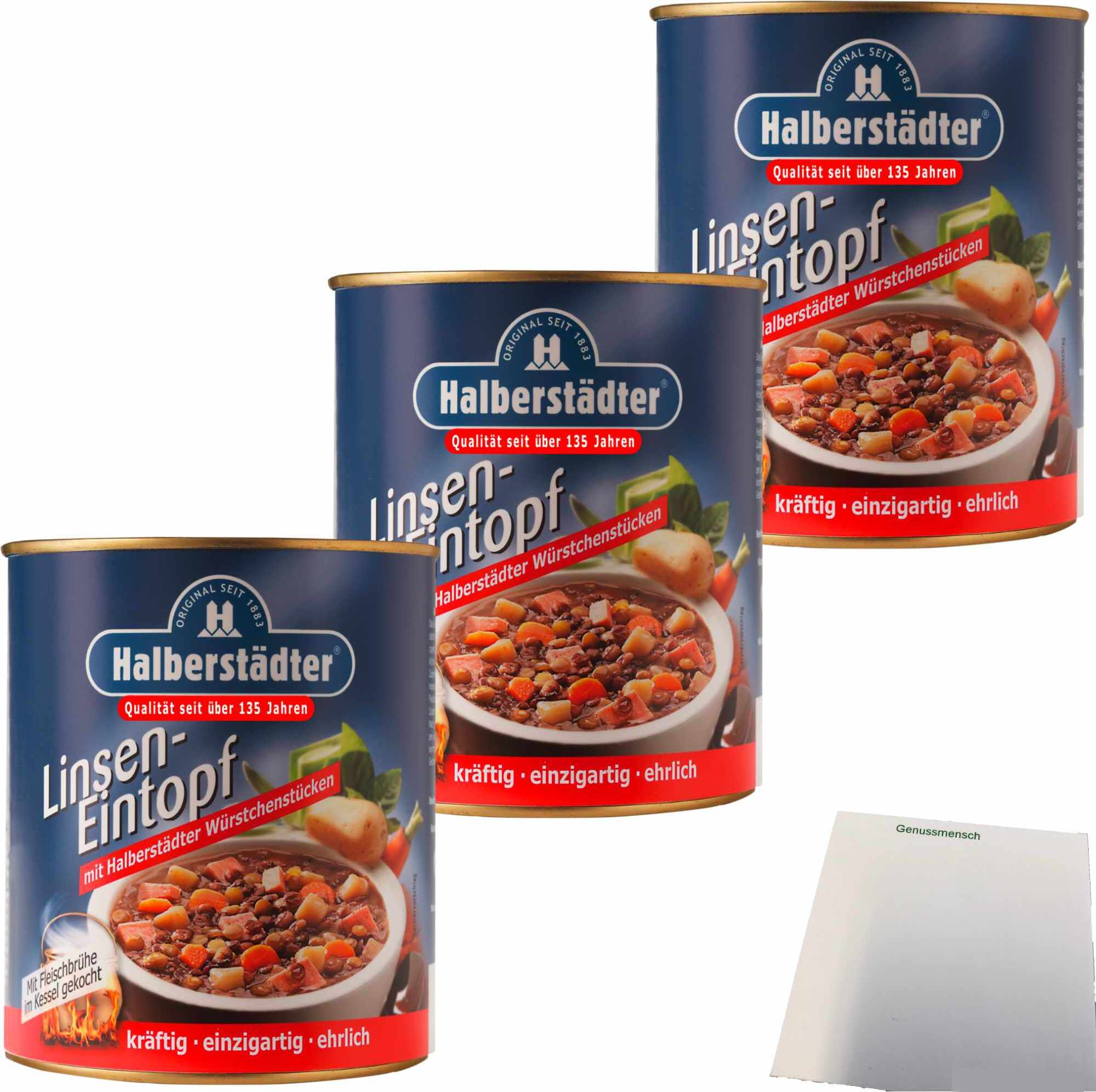 Halberstädter Linseneintopf 3er Pack (3x800g Dose) + usy Block