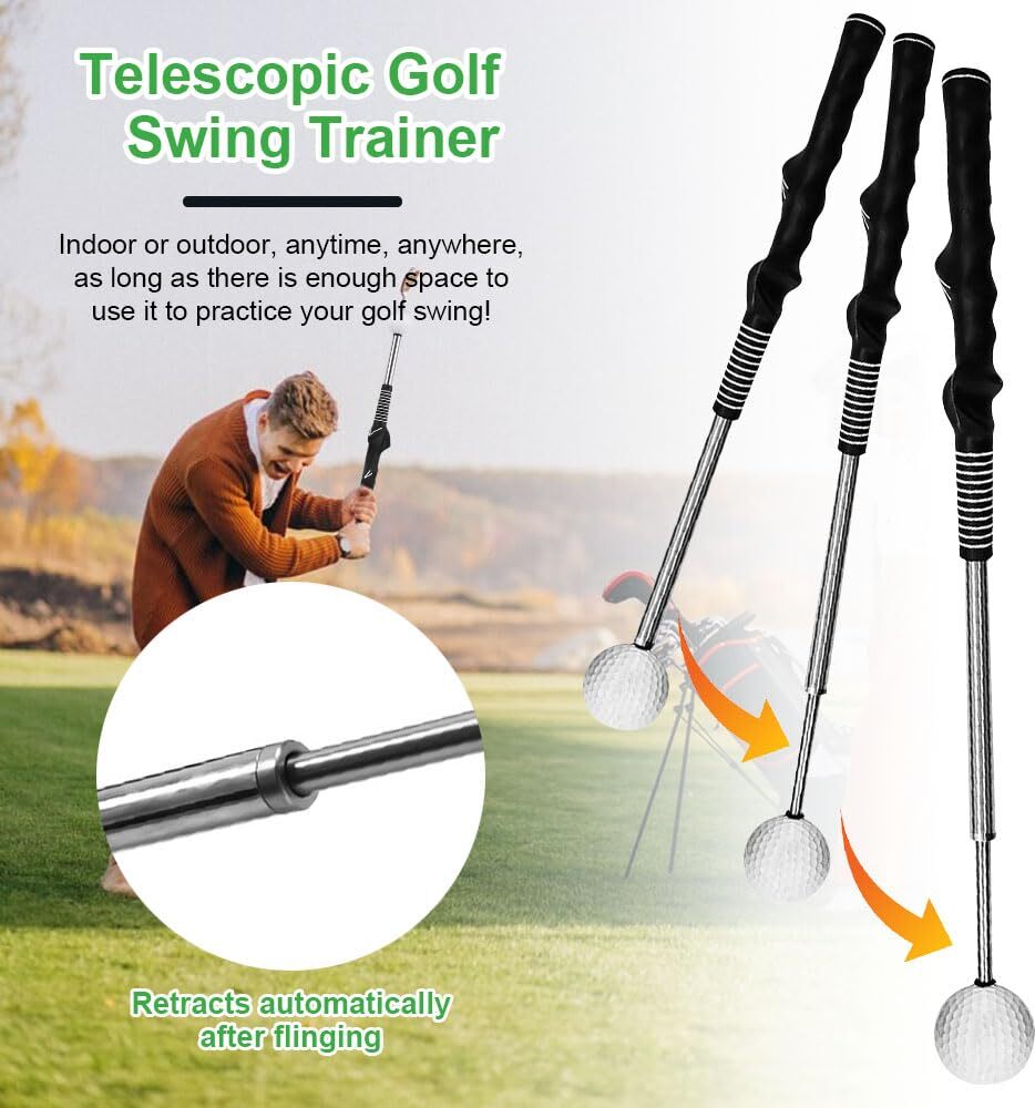 yozhiqu Golfschwung-Trainingshilfe, einziehbare Golfschwung-Trainingshilfe, Teleskop-Golfschwungtrainer für das Training im Innenbereich, Golfschwung-Übungsstock – Kraft- und Tempotraining für Chipping-Schläge