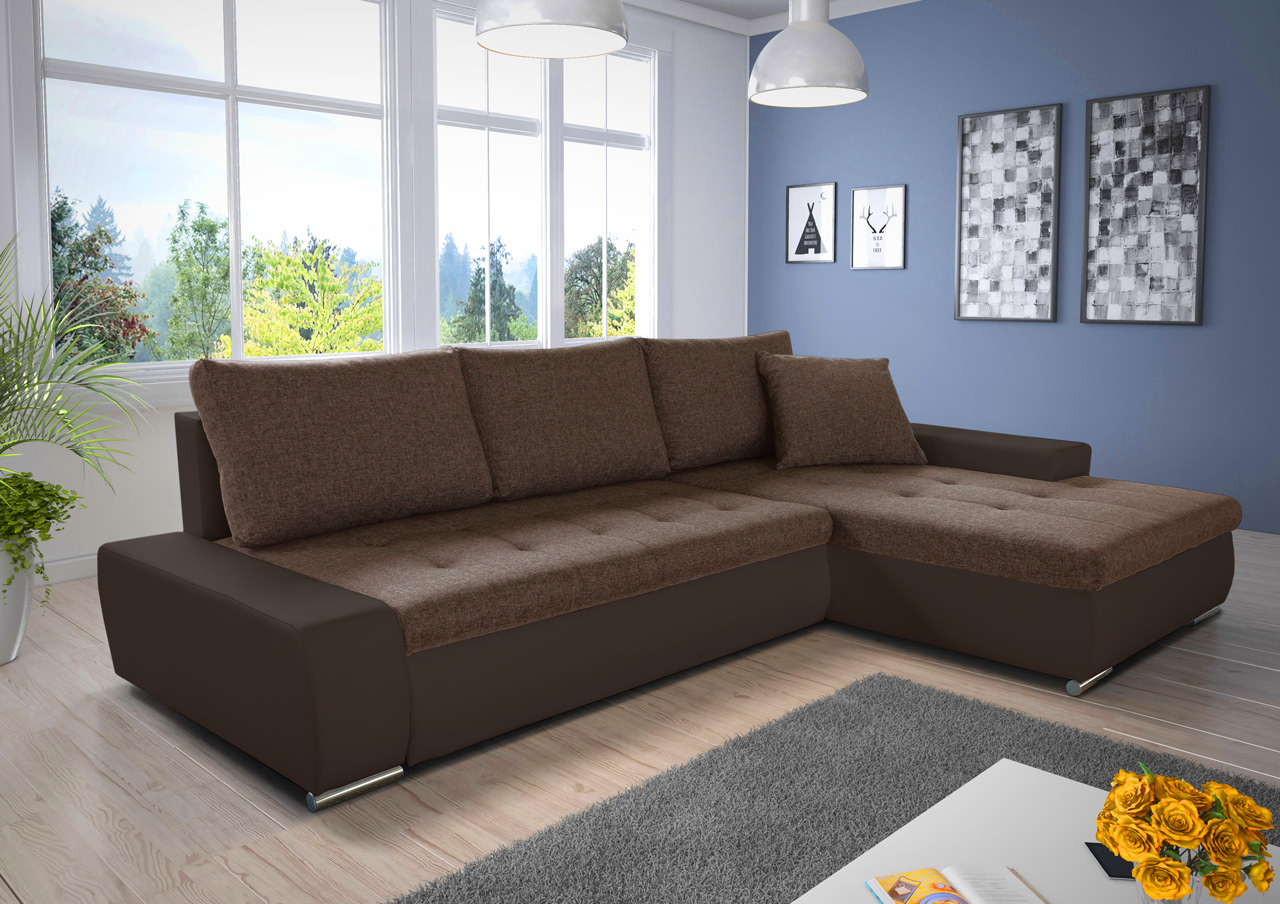 Ecksofa mit Schlaffunktion Faris   Couch mit Bettkasten, Big Sofa,  Sofagarnitur, Couchgarniitur, Polsterecke Braun + Braun Madryt 20 +  Inari 20, ...