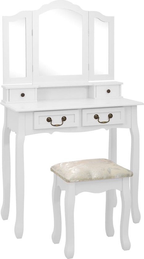 vidaXL Paulownia Holz Schminktisch mit Hocker Schminktisch Schminktische Tisch Schminktisch Schminktisch Weiß