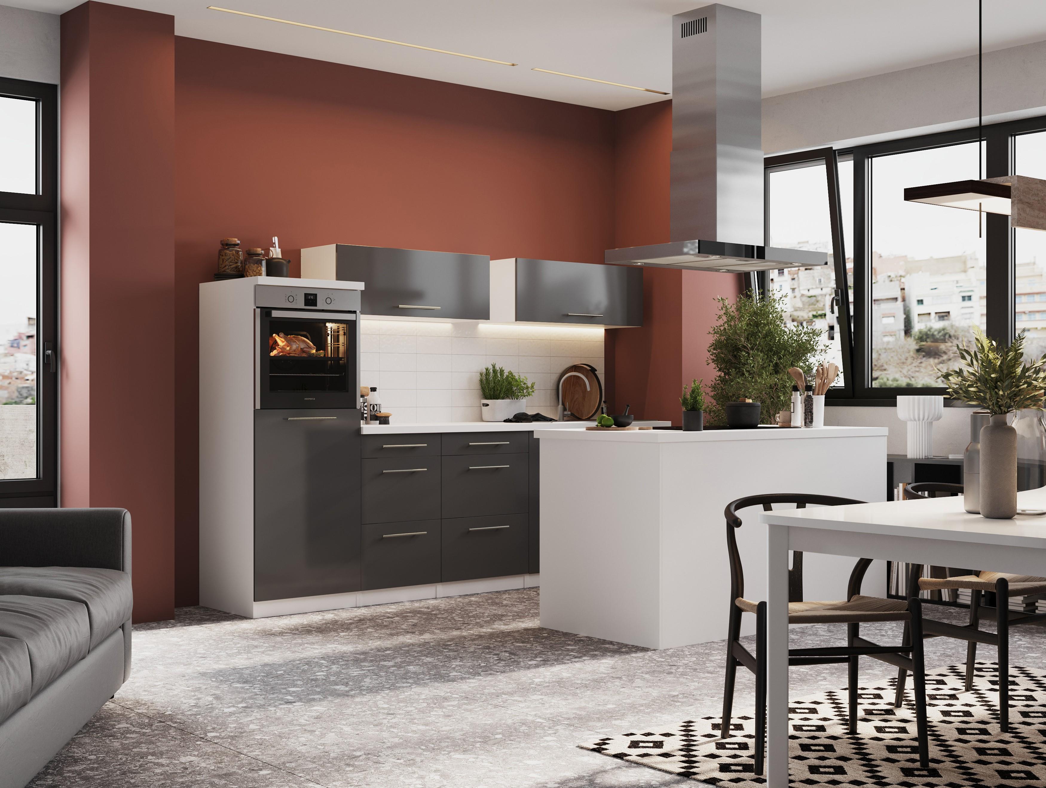 Küche Küchenzeile Inselküche Weiß Grau Amanda 280 cm Respekta Premium RP280IWGC