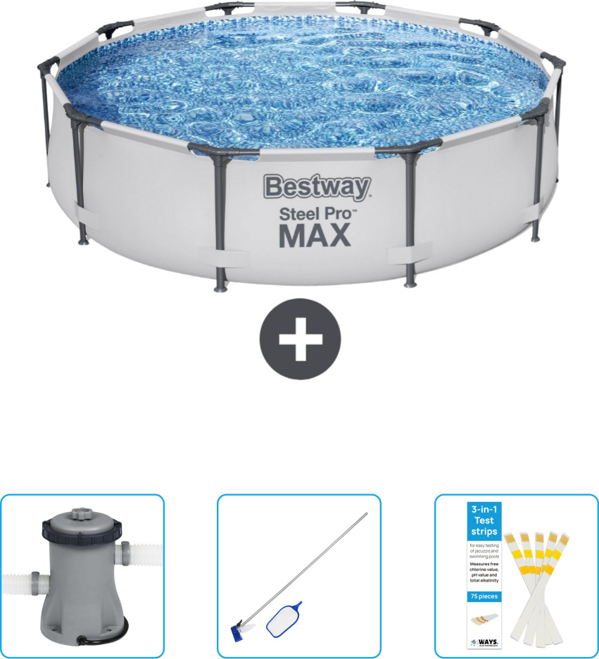 Okrúhly bazén Bestway Steel Pro MAX - 305 x 76 cm - sivý - obsahuje čerpadlo - čistiacu súpravu - testovacie prúžky