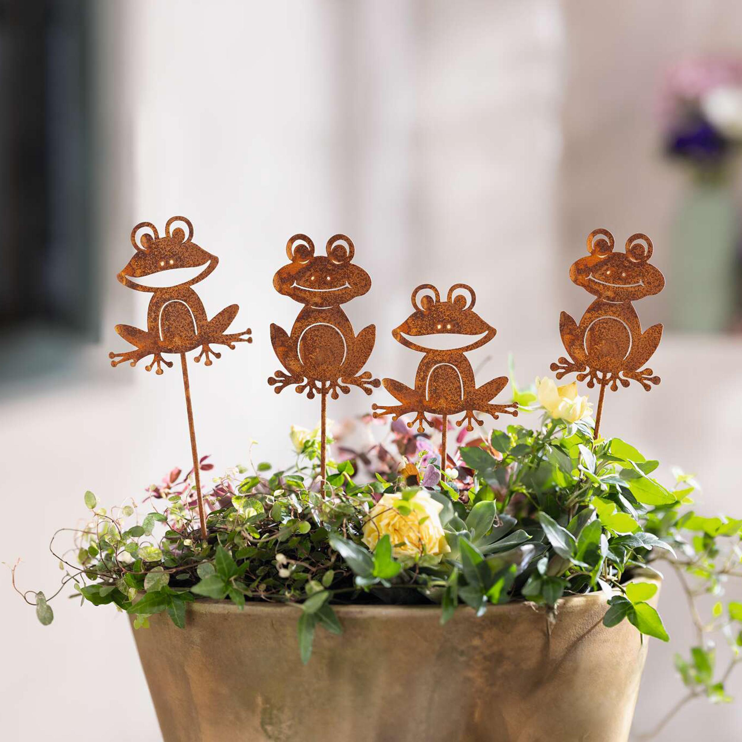 Frank-Flechtwaren FRANK FLECHTWAREN Gartenstecker Frosch, 4er Set, Metall, Rostfinish Maße: Höhe 38 cm 770918
