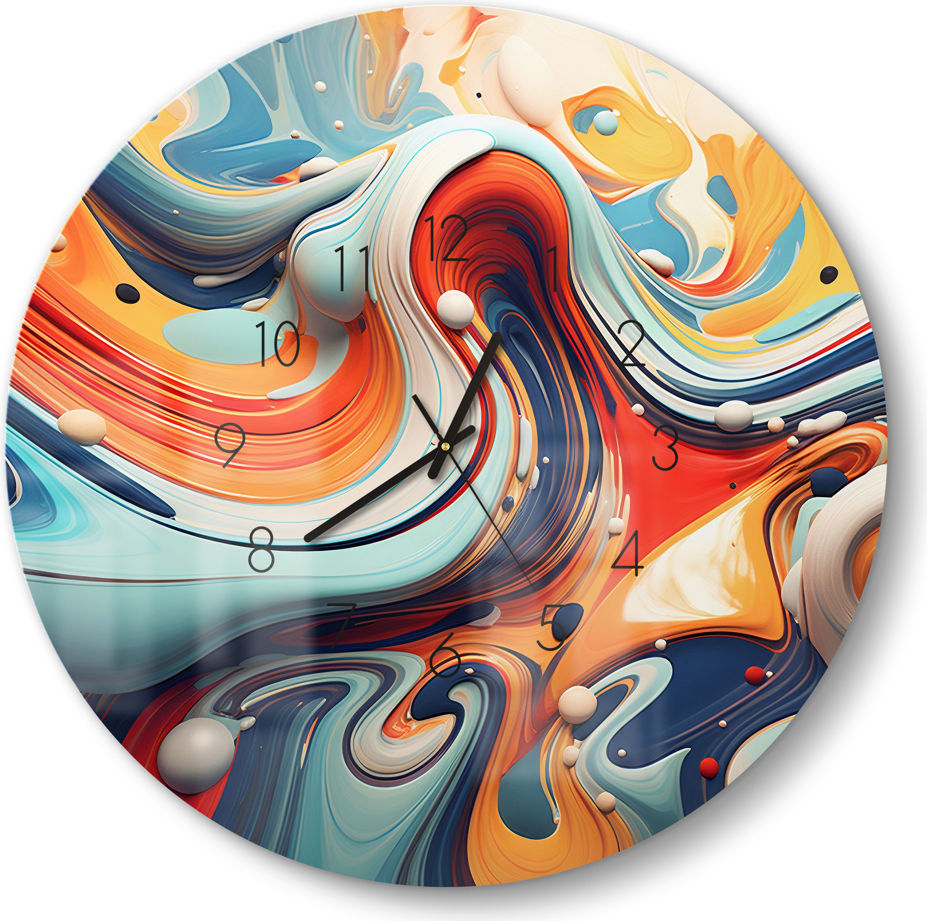 DEQORI Glasuhr Ø50 cm Zahlen 'Fluides Echo' Wanduhr Glas Uhr Design leise Küchenuhr WC-D50-N-3742