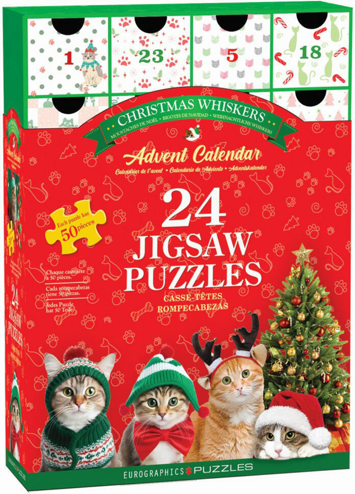 Eurographics Puzzle adventný kalendár - Vianočné metličky, mačky, 24 x 50 dielikov, 8924-5922
