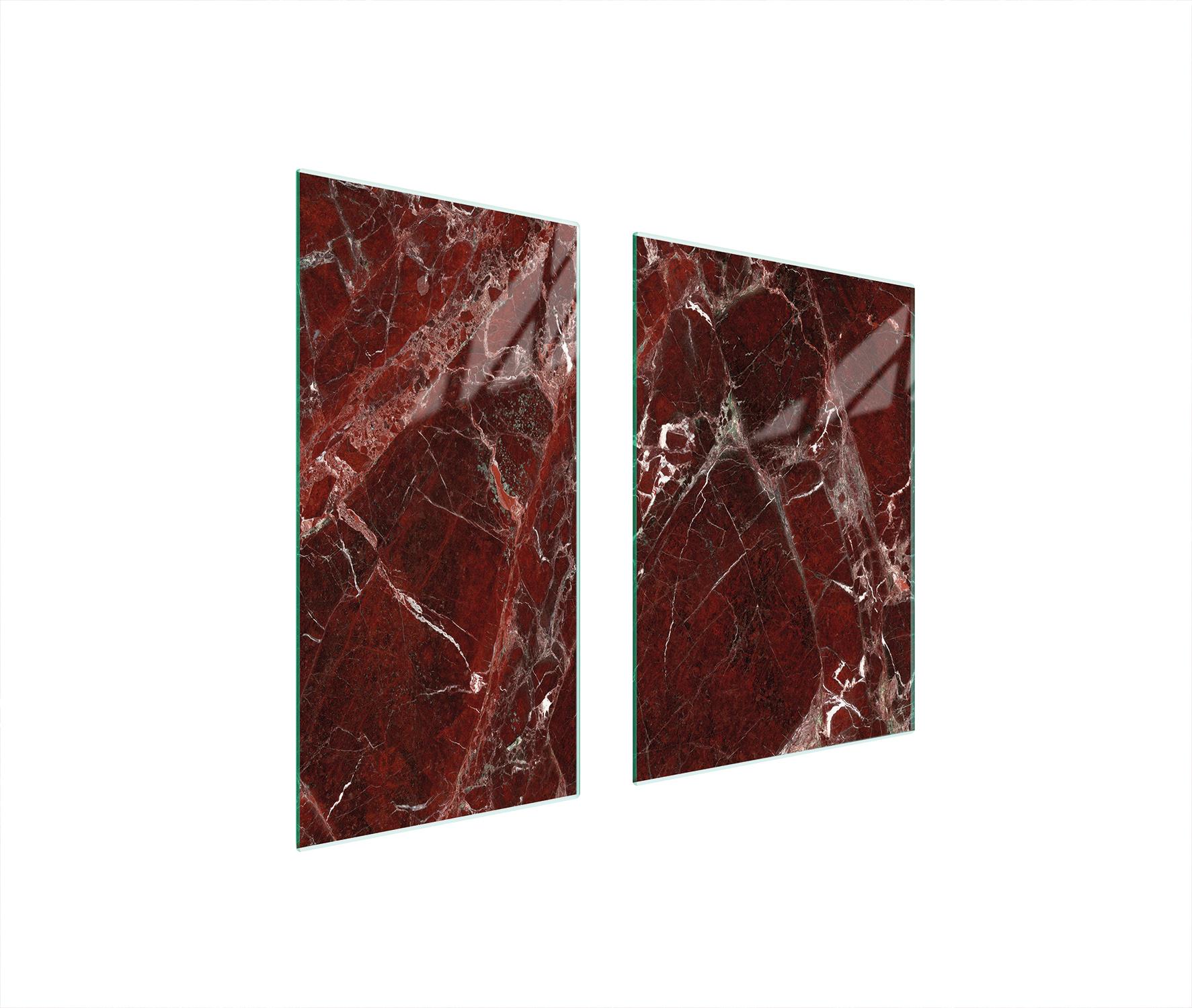 TMK ArtDeko Herdabdeckplatten 2 teilig 75x52 Glaskeramikfeld Abdeckung Glas Schneidebrett Marmor Rot