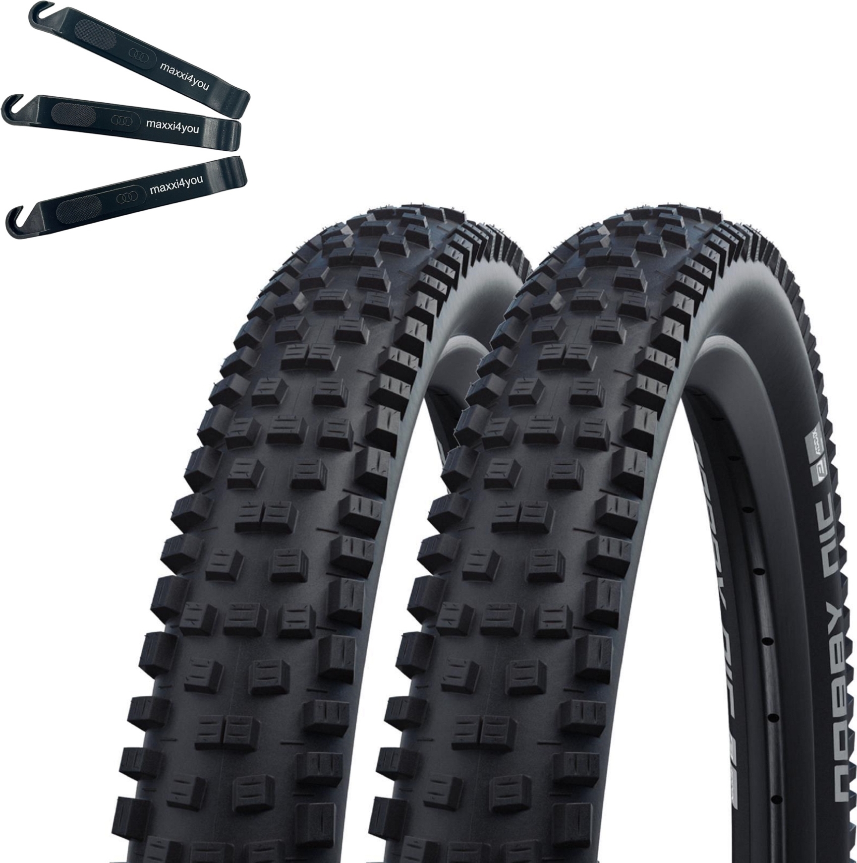Schwalbe Nobby Nic Addix Performance E-50 Fahrradreifen 29 Zoll – 2,25 Zoll Breit, Inkl. 2 Schläuche & Reifenheber