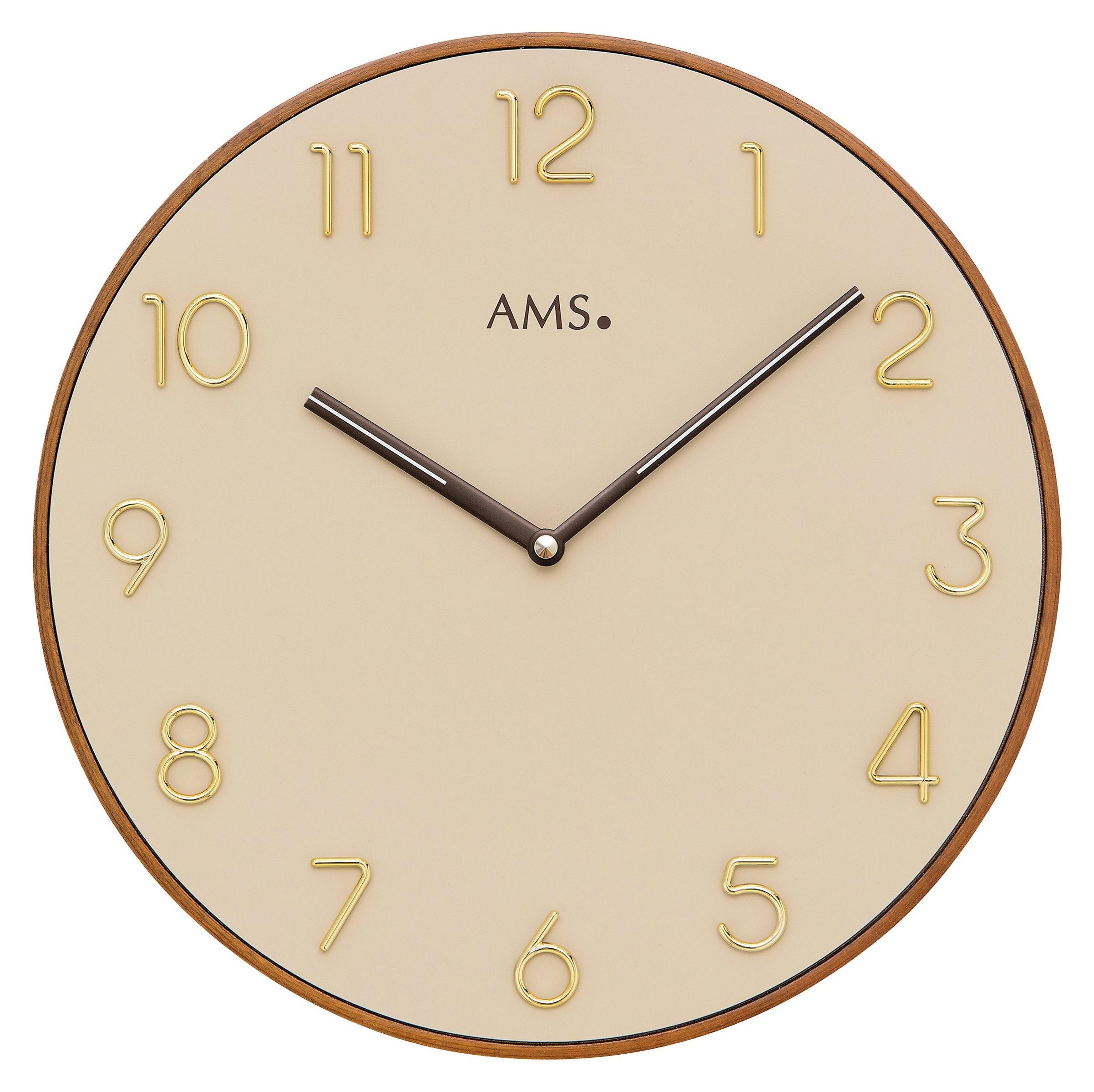 AMS W9563 Wanduhr mit Holzgehäuse und aufgelegten Zahlen