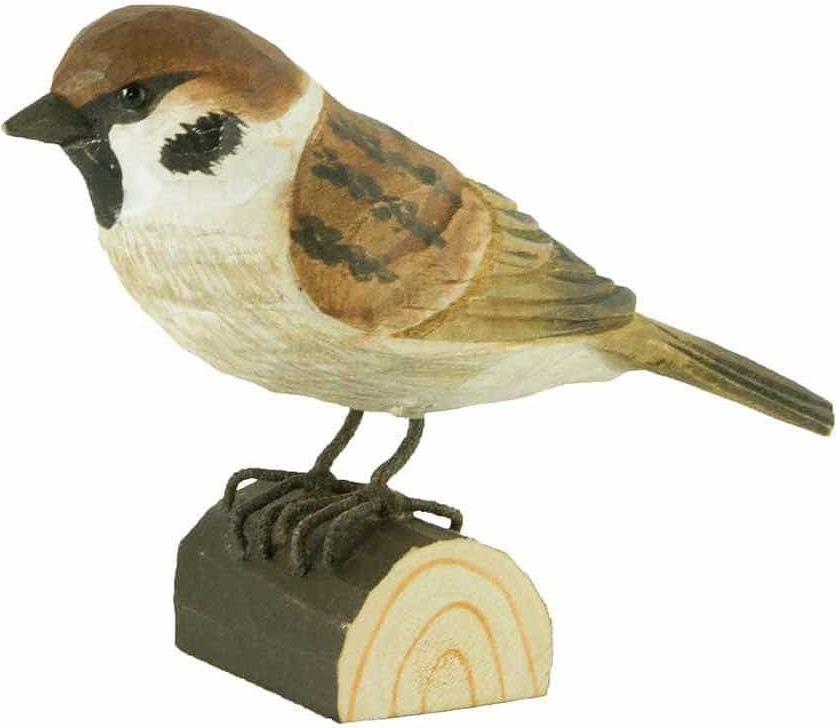 WILDLIFEGARDEN Wildlife Garden WG408 DecoBird Feldsperling - Handgeschnitzter Dekorative Vogel aus Holz - Kleine Europäische Vögel