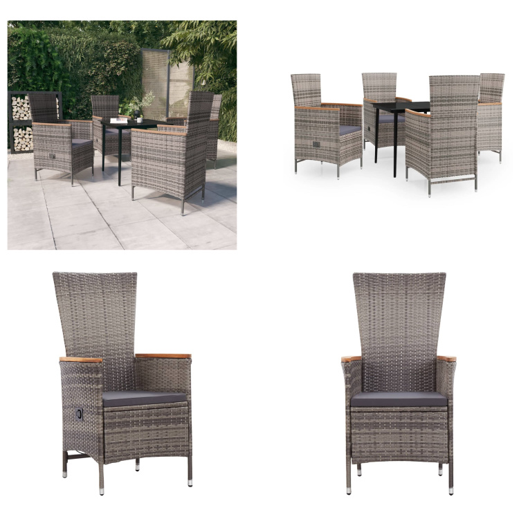 vidaXL 5-dielny záhradný jedálenský set s vankúšmi sivý - Záhradný jedálenský set - Záhradné jedálenské sety - Záhradný set nábytku - Záhradný set nábytku