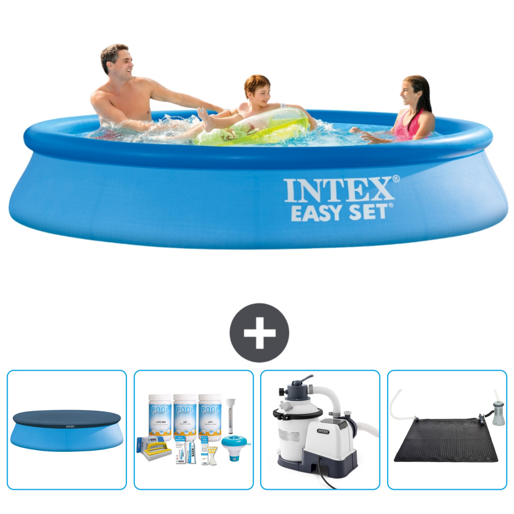 Okrúhly nafukovací bazén Intex Easy Set - 305 x 61 cm - modrý - obsahuje kryt - balík na údržbu - filtračné čerpadlo pre bazén - solárna podložka