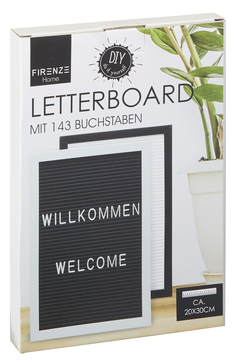 Letterboard 143 Buchstaben Zahlen schwarzer Rahmen 25 x 25 cm Buchstabentafel