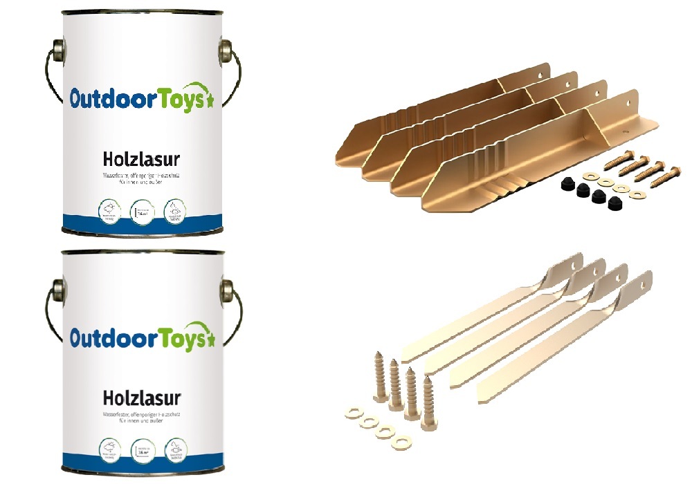 OutdoorToys Sparset Einhorngröße mit Schaukel-& Schwerlastanker & 5l Holzlasur