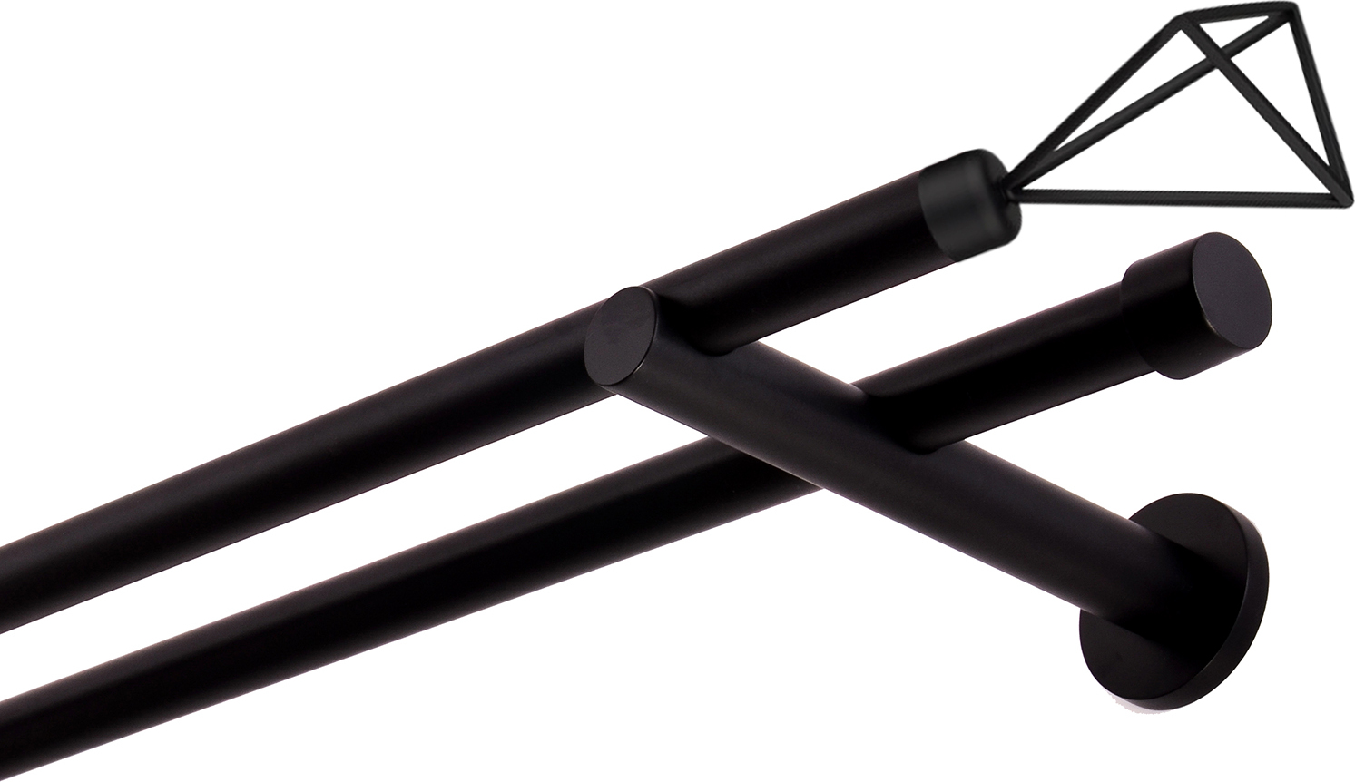 MDEKOR Gardinenstange Schwarz Matt stabile Vorhangstange 19 mm mit Space einfache Montage, Montageort: Wand, 2-läufig, 180 cm 19 czarny II prosty SPACE 180 cm