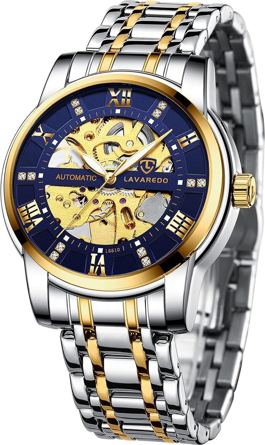 Automatické hodinky pánske skeleton sklo späť rímske číslice diamantový ciferník mechanické náramkové hodinky s náramkom z nehrdzavejúcej ocele