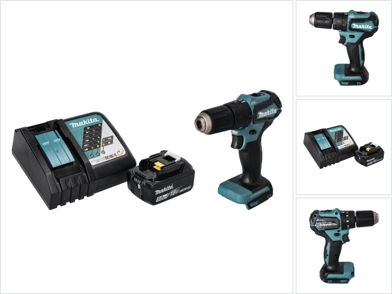 Akumulátorová príklepová vŕtačka Makita DHP 483 RT1 18 V 40 Nm bez kefiek + 1x akumulátor 5,0 Ah + nabíjačka