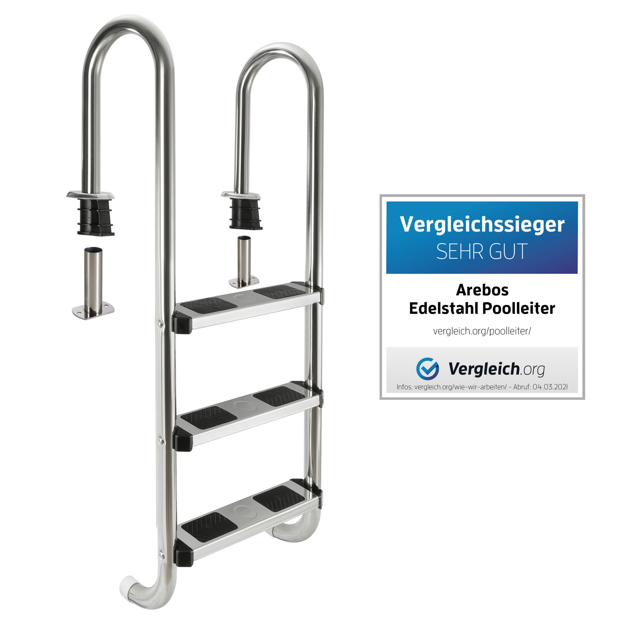 AREBOS Poolleiter Edelstahl | 3 Stufen | 2 Montagemöglichkeiten | Silber AR-HE-PL3