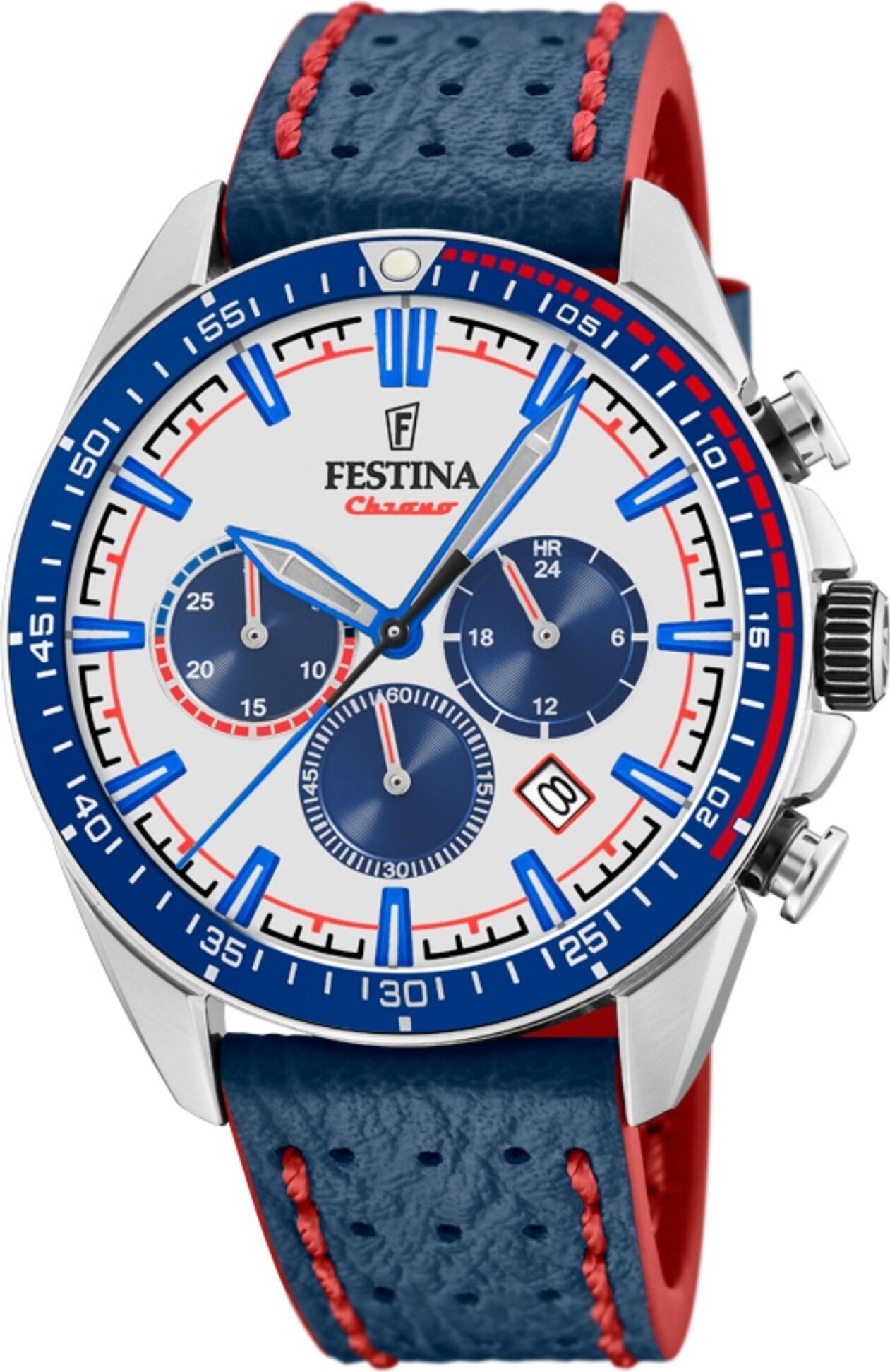 FESTINA F20377/1 Chronograph Pánske hodinky s koženým remienkom Chrono Date Blue