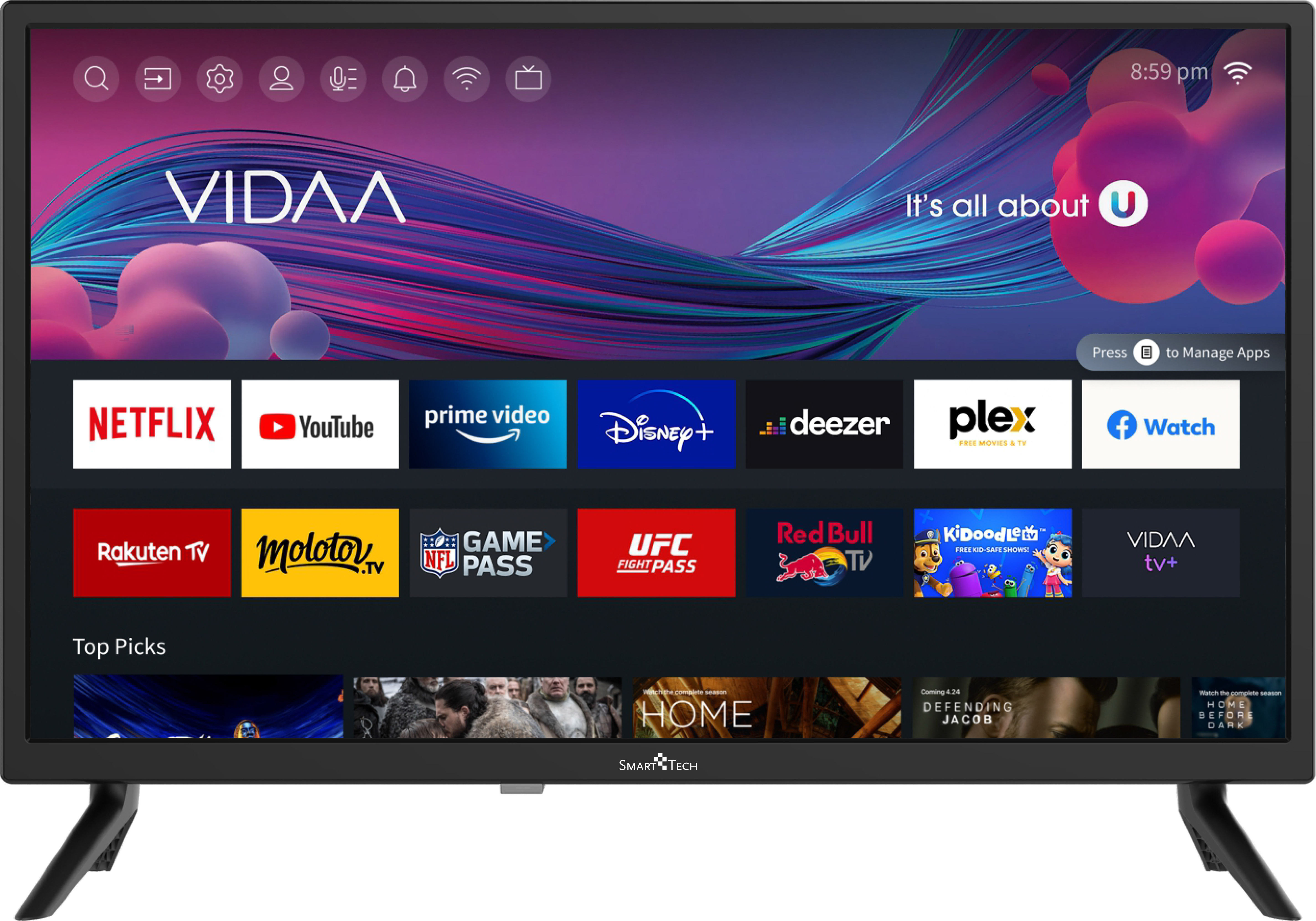 Smart Tech 24-palcový HD TV Vidaa Smart TV 24HV10T1 Netflix/Youtube/Prime video/Spotify/ APP Store/Deezer/Dazn