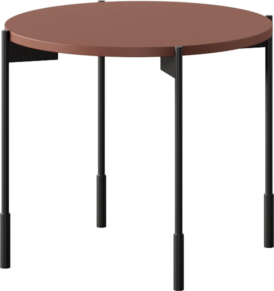 Wohnzimmer-Couchtisch rund mit 49 cm in rot matt, Tischbeine Metall schwarz - SPLIT-141