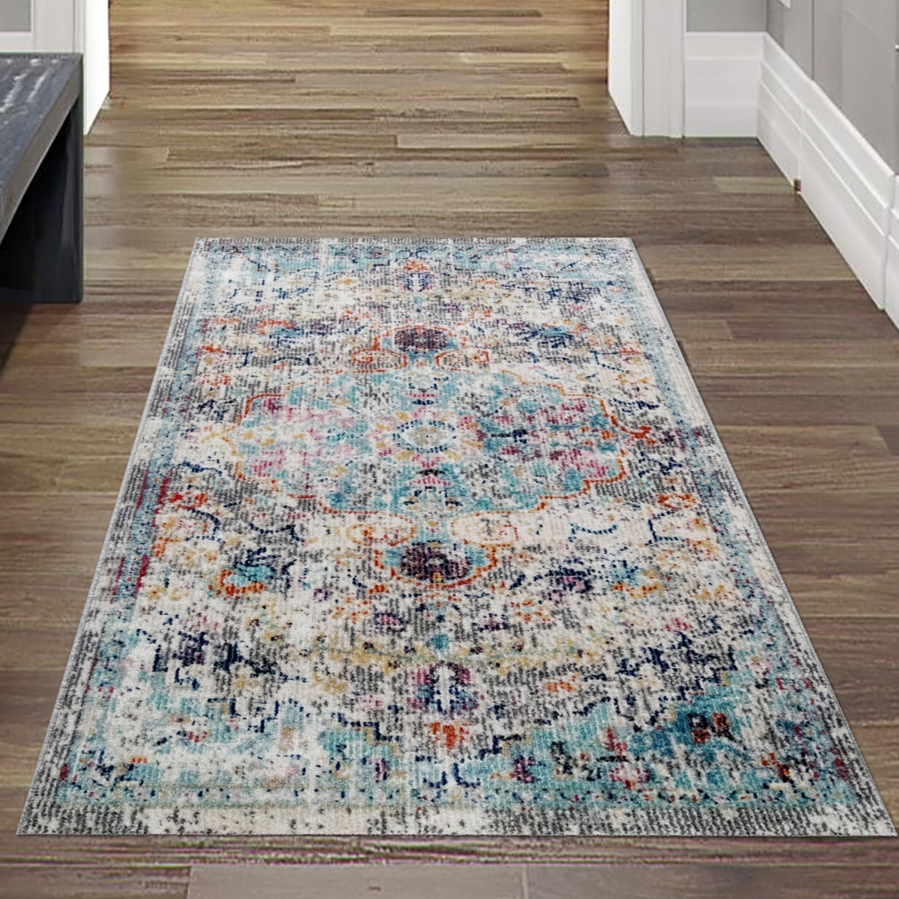 Teppich-Traum Teppich Orient Teppich Outdoor Wohnzimmerteppich Vintage bunt Größe - 80 x 150 cm 20157/0953