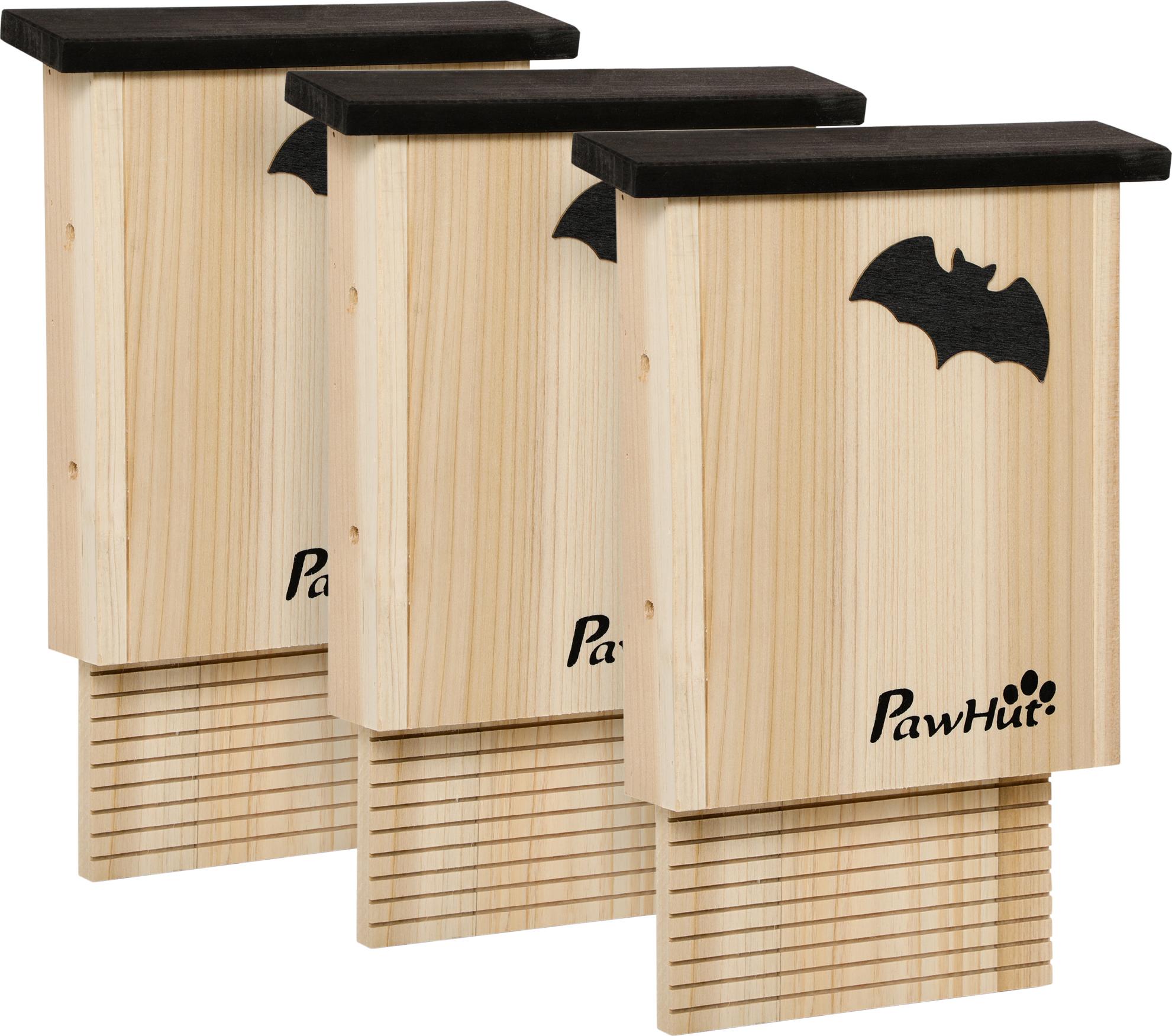 SUGIFT 3er-Set Fledermaushaus wetterfest C Fledermauskasten aus Tannenholz f¹r den Garten, Fledermaushilfe mit Kletterhilfe & Aufh?ngung, Natur/Schwarz, 25 x 37,5 cm