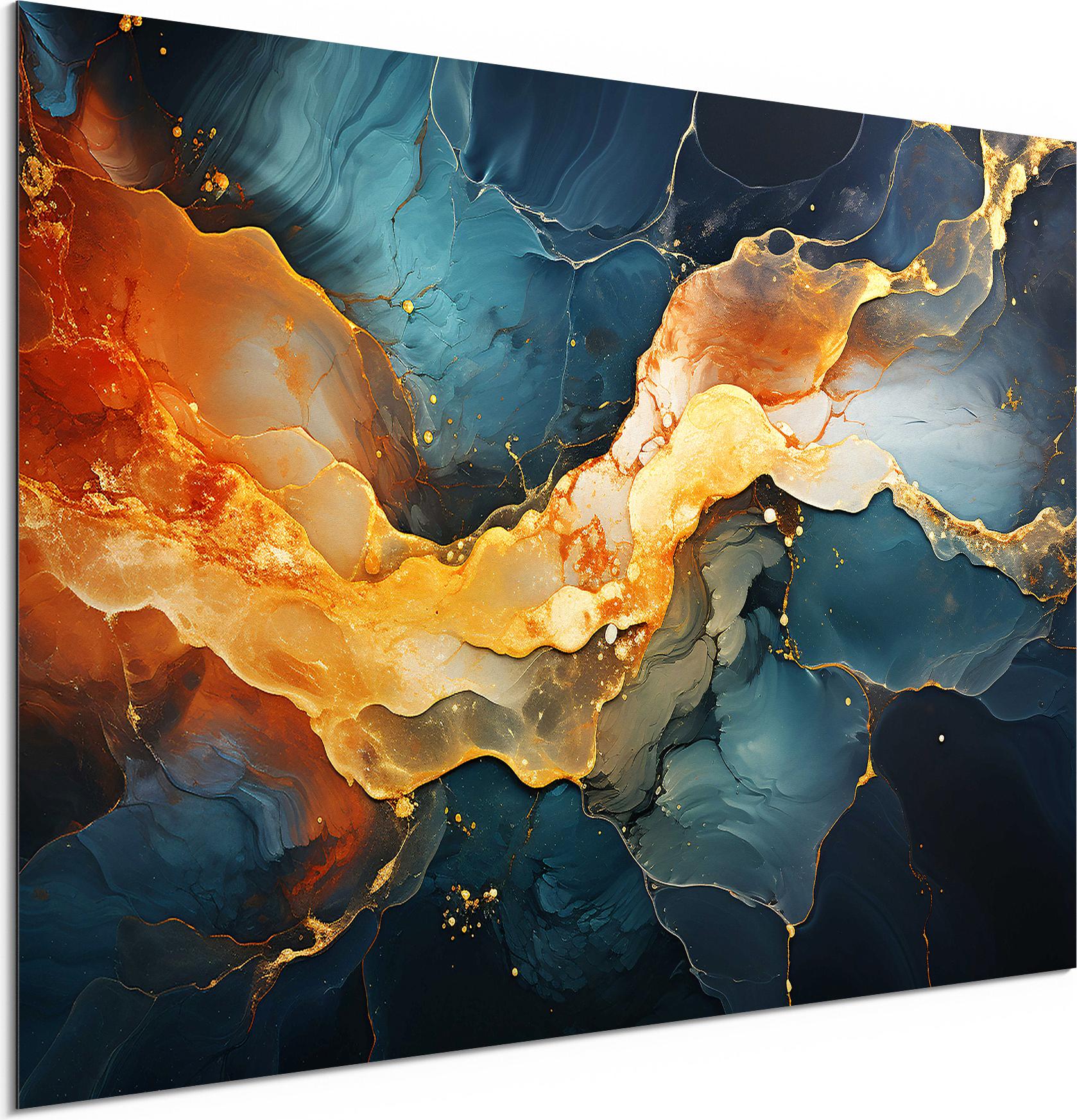 DEQORI Alu-Dibond Bild Weiß 60x40 cm 'Magmatischer Glanz' Wandbild Metall dünn Design AD-60-40-W-5416-UV