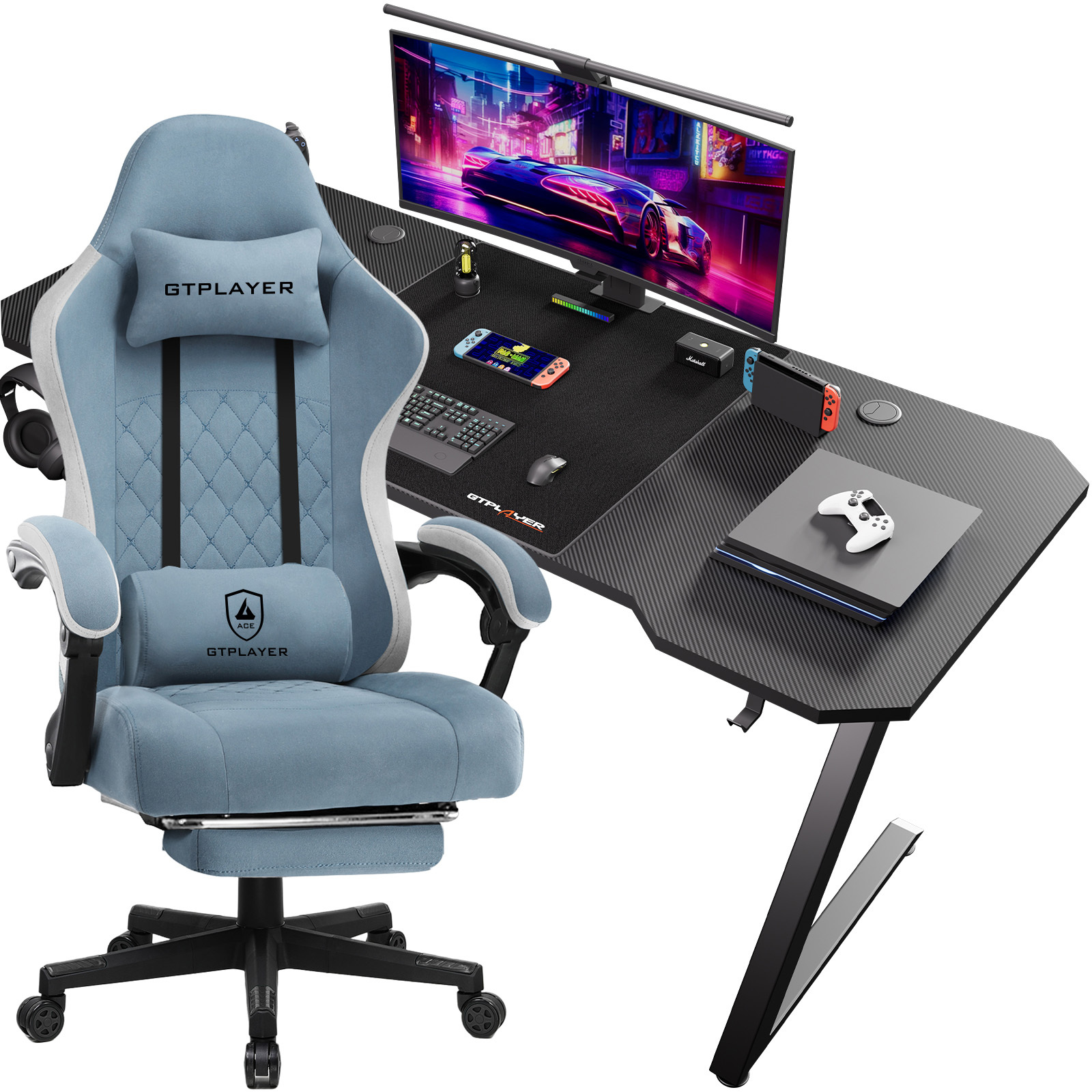 GTPLAYER GTPALYER Gamingtisch Gaming Tisch + Gaming Stuhl- Set, Computertisch Stuhl Set für Gaming nur Gaming Tisch und Gaming Stuhl