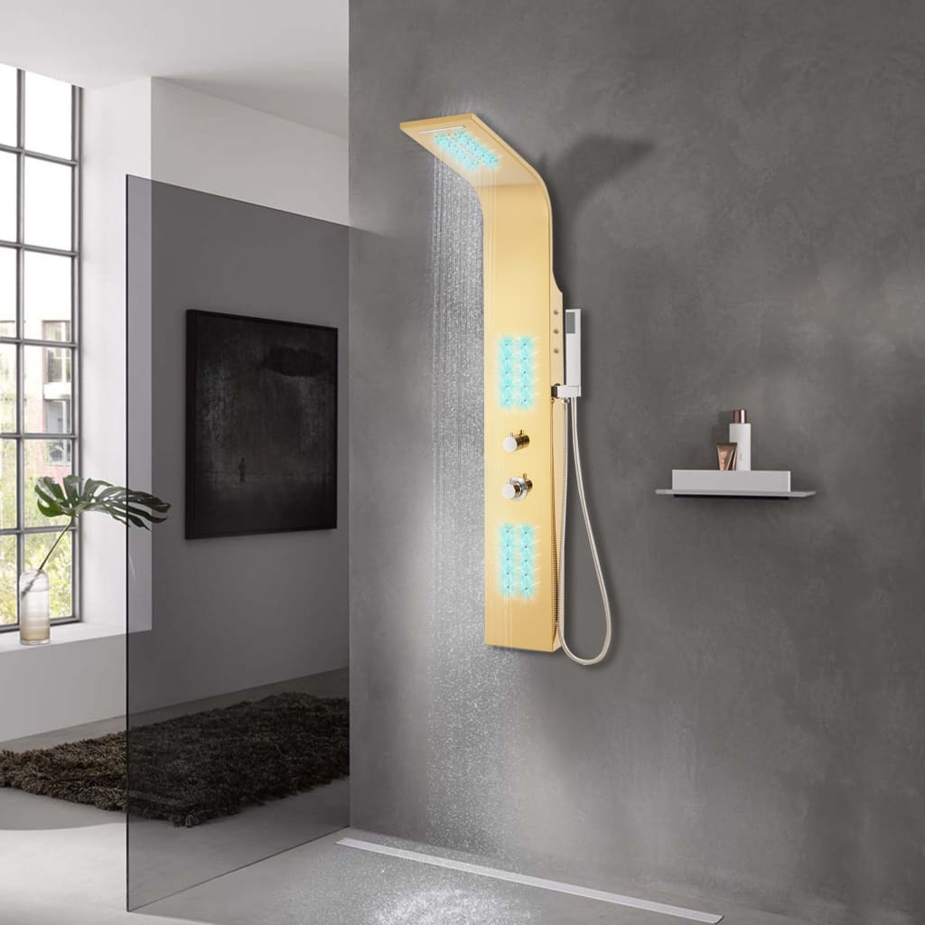 vidaXL sprchový panel z nehrdzavejúcej ocele 201 Golden Curved