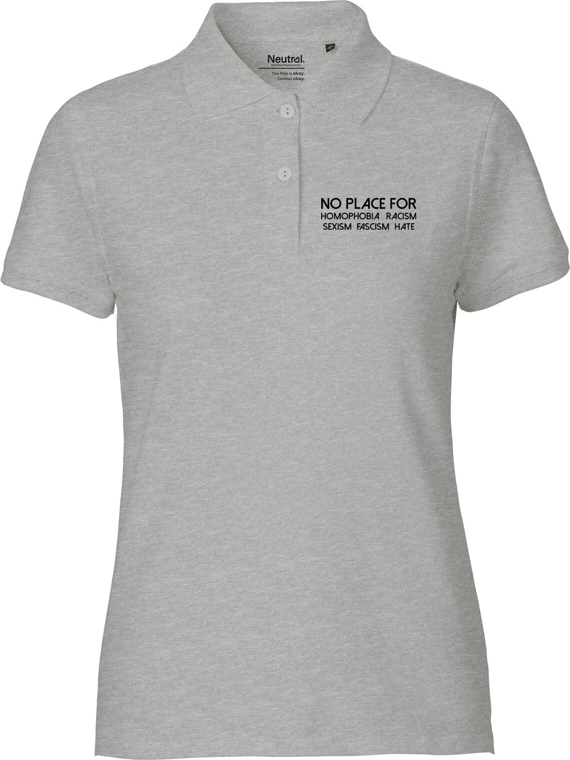 Hellweg Druckerei Huuraa Damen Polo Shirt No Homophobia Racism Hate XL Sport Grey Bio Baumwolle Fairtrade Poloshirt Geschenkidee 3146DP-XL-SGREY