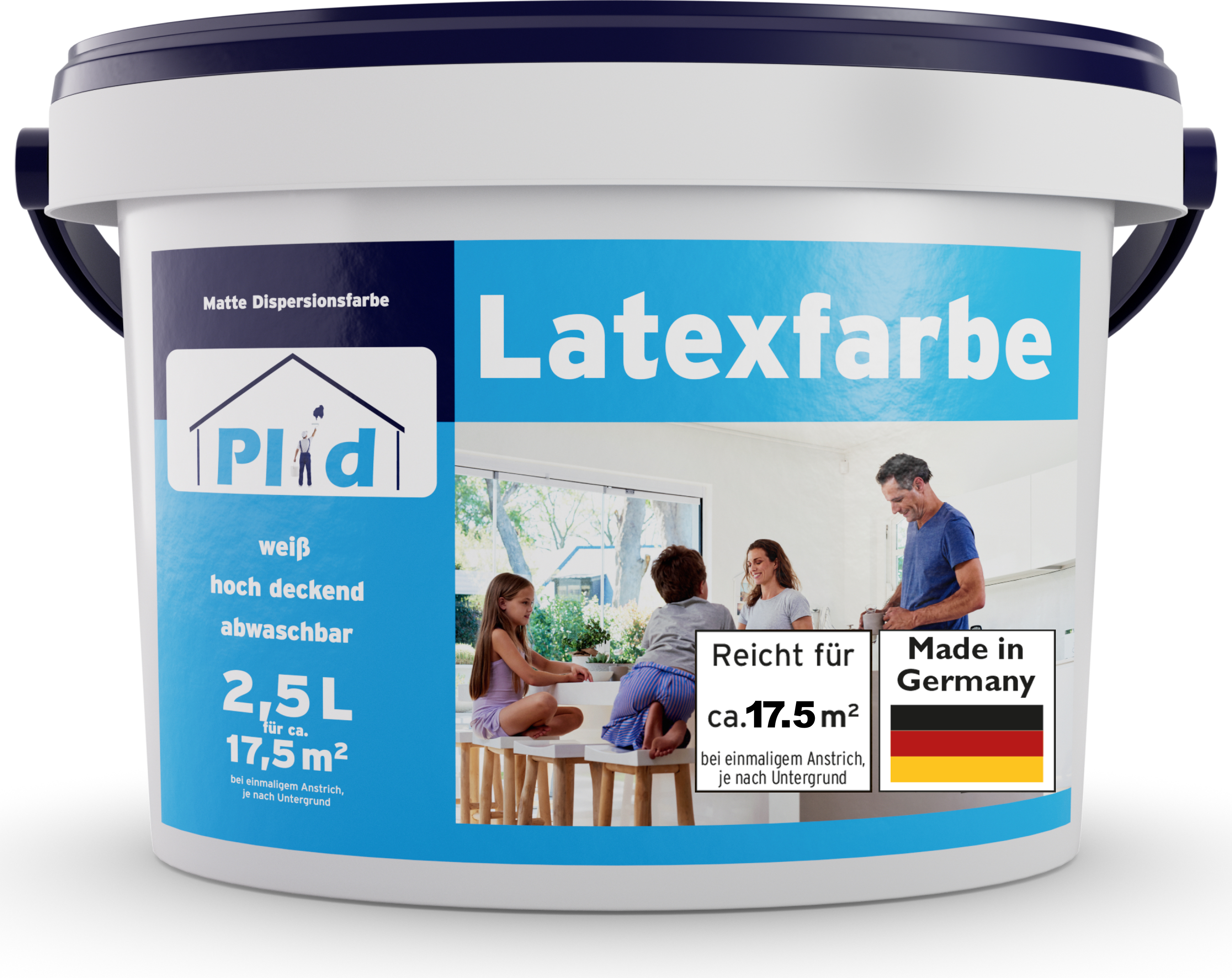 Plid Latexfarbe 2,5L Weiß matt für ca. 17,5m² /Wandfarbe Küchenfarbe Innenfarbe