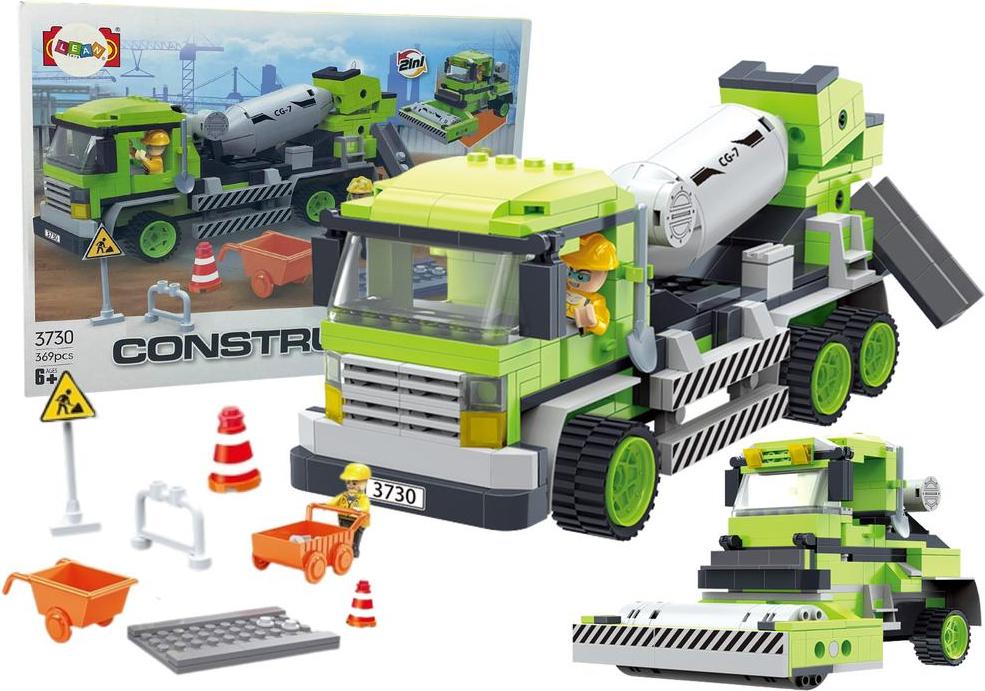 IMPORT LEANTOYS Großes Ziegelstein-Set Betonwalze 369 Teile Bau