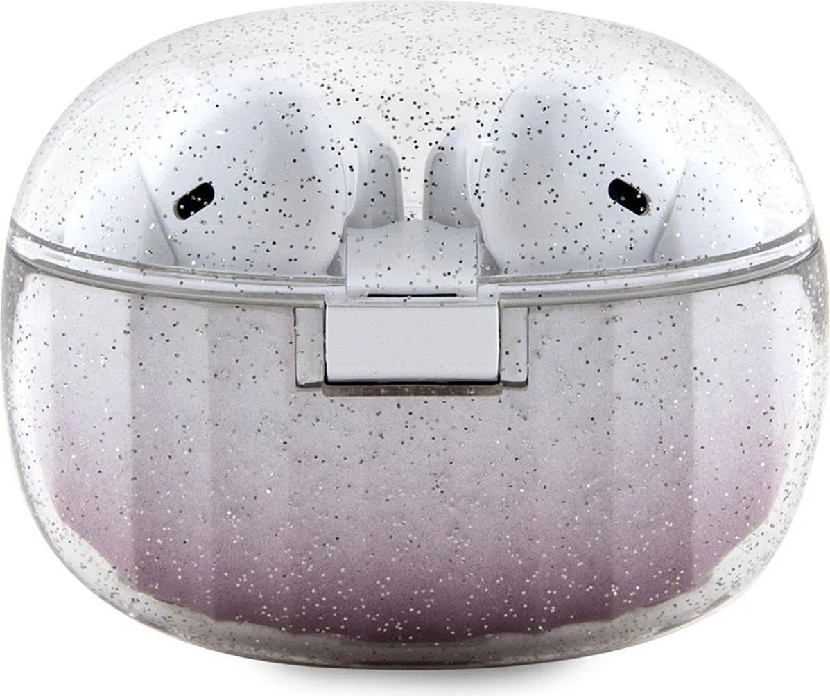 Bezdrôtové slúchadlá Guess Glitter Gradient, TWS, Bluetooth 5.3, 2x 30 mAh (slúchadlá), 250 mAh (nabíjacie puzdro), IPX4, ružové