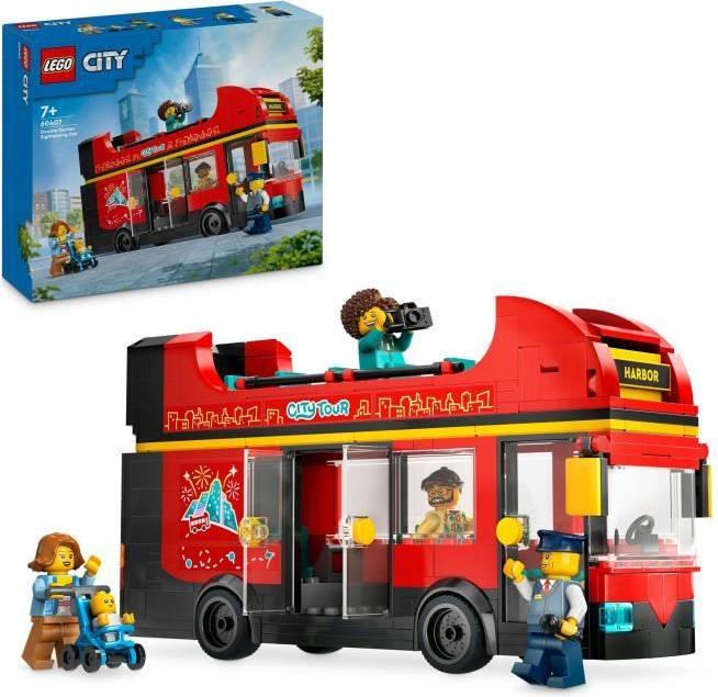 LEGO City Dvojposchodový autobus, červený hračkársky autobus, detské vozidlo 7+, 384 dielov