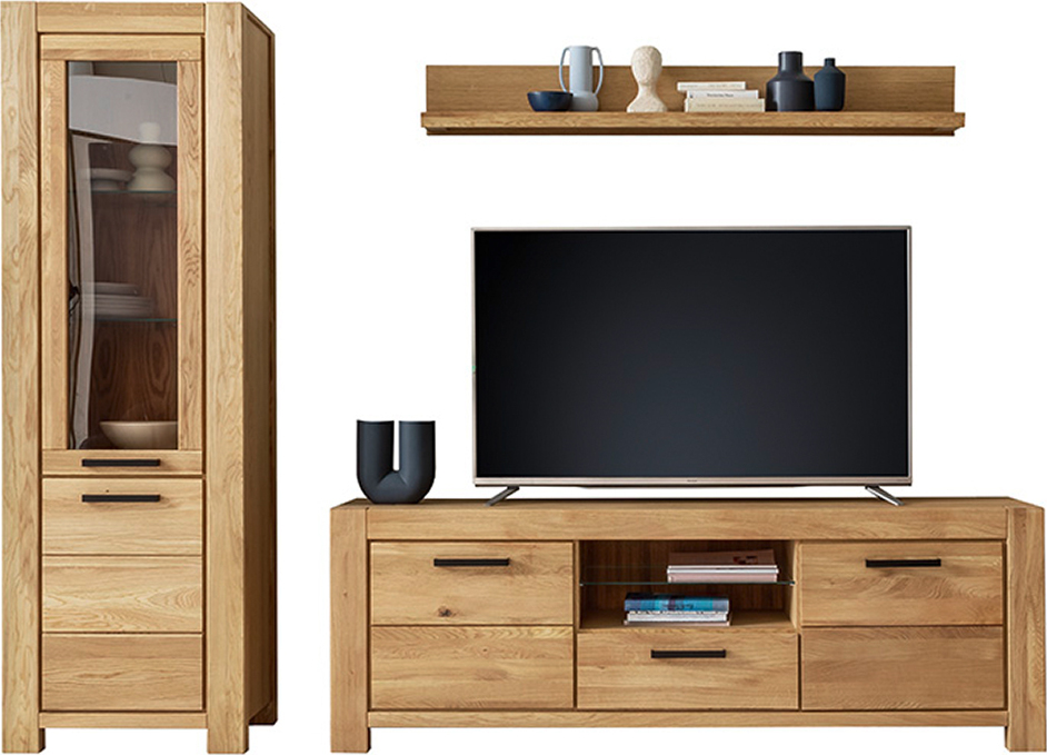 Lomadox Wohnwand braun SELISTE-06 Wildeiche teilmassiv geölt 3-teilig LA06-SELISTE-06-SET26