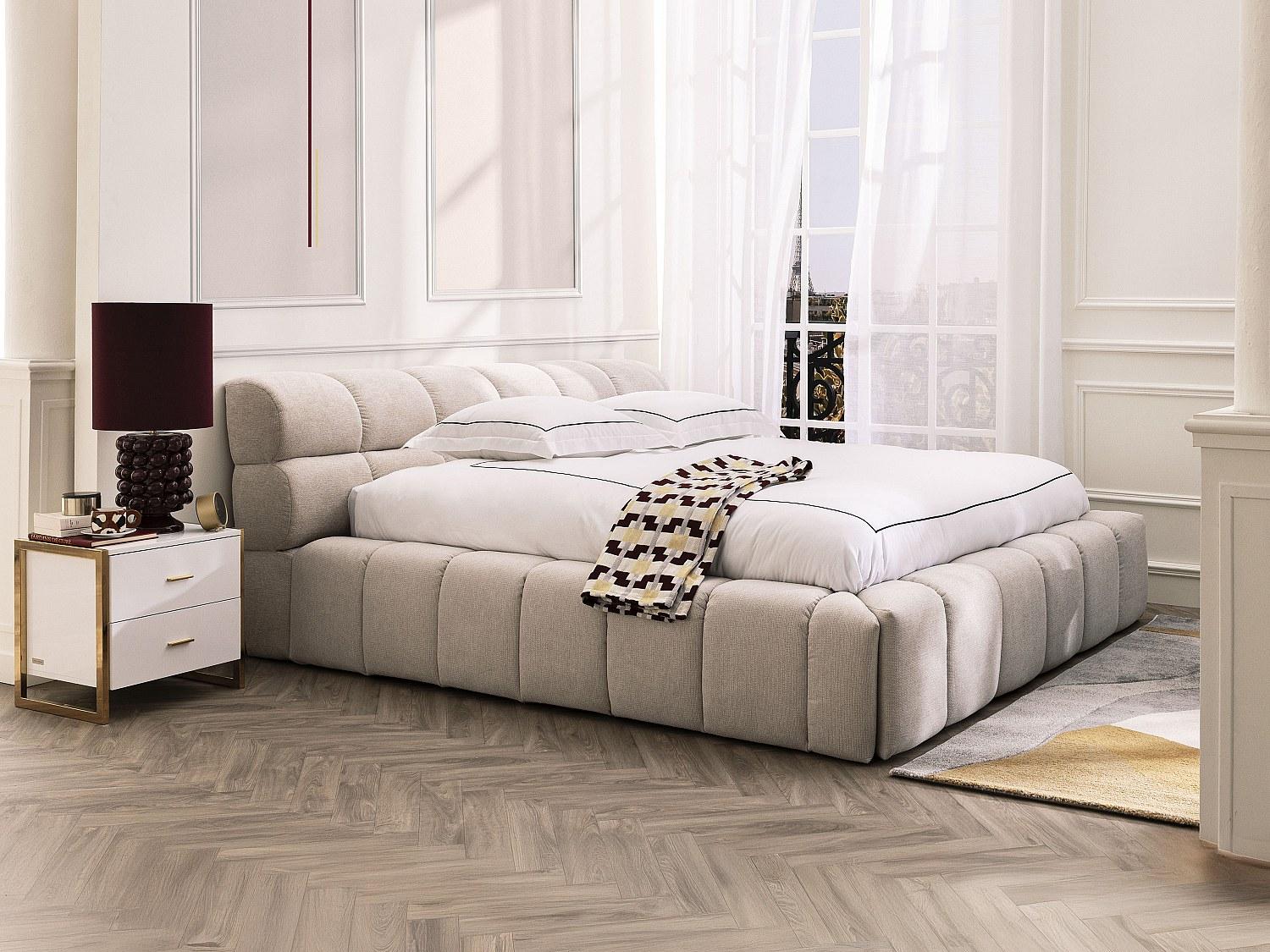 Bett mit Bettkasten + Matratze - 180 x 200 cm - Stoff - Beige - FORVIK II von Pascal Morabito