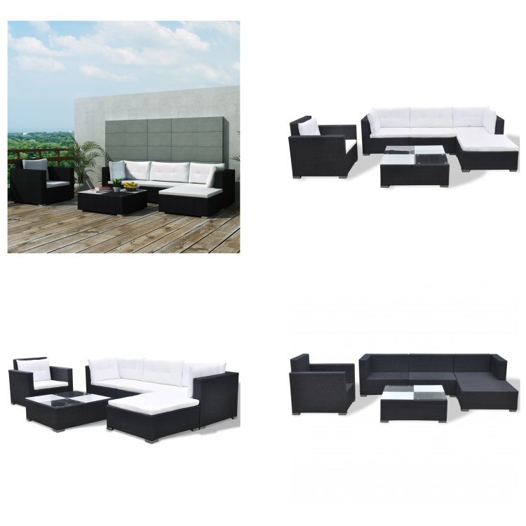 vidaXL 6-dielna záhradná sedacia súprava s vankúšmi polyratan čierna - Záhradná sedacia súprava - Záhradné sedacie súpravy - Záhradná sedacia súprava - Záhradný nábytok