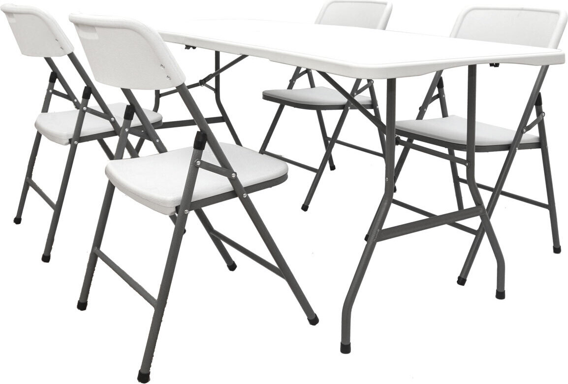 Záhradný stôl L 180x70x74cm + 4 stoličky biely