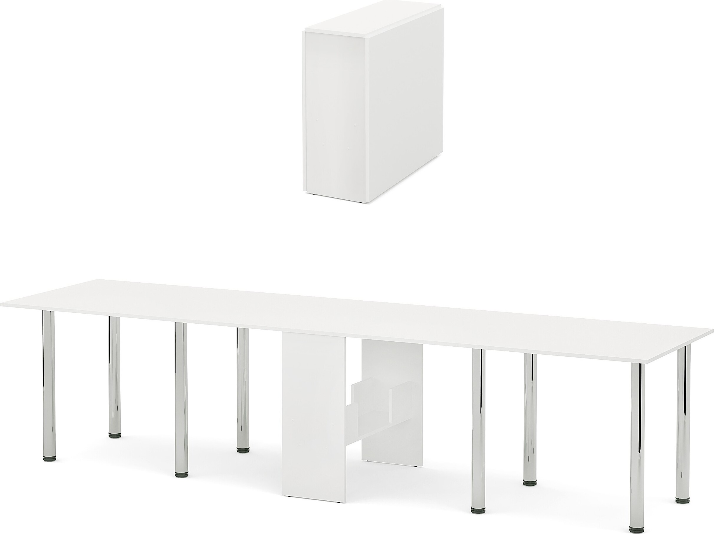 Rodnik Esstisch ausklappbar von 33,5 bis 310 cm - 5 Größen möglich - XXL Büro Tisch klappbar platzsparend - Weiß