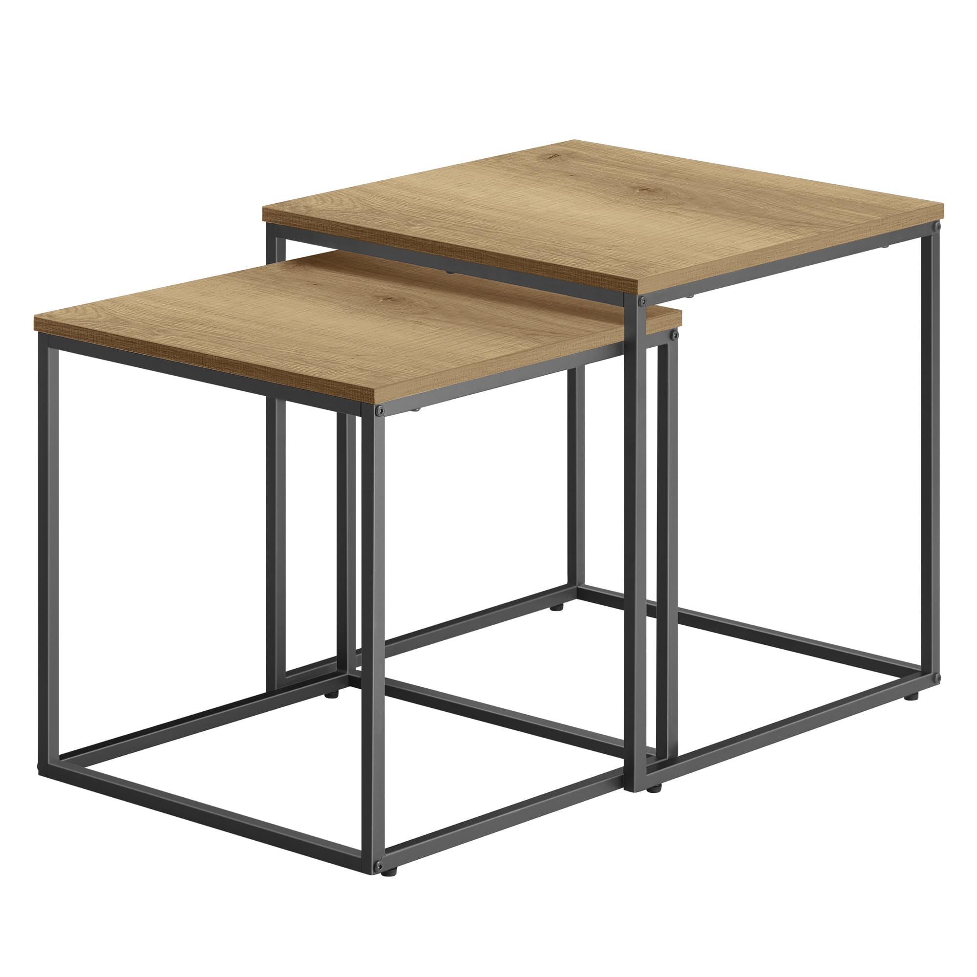 Mateusz Pielach Couchtisch quadratisch 2er Set – Beistelltische im Loft-Design, ineinander schiebbar – Eiche