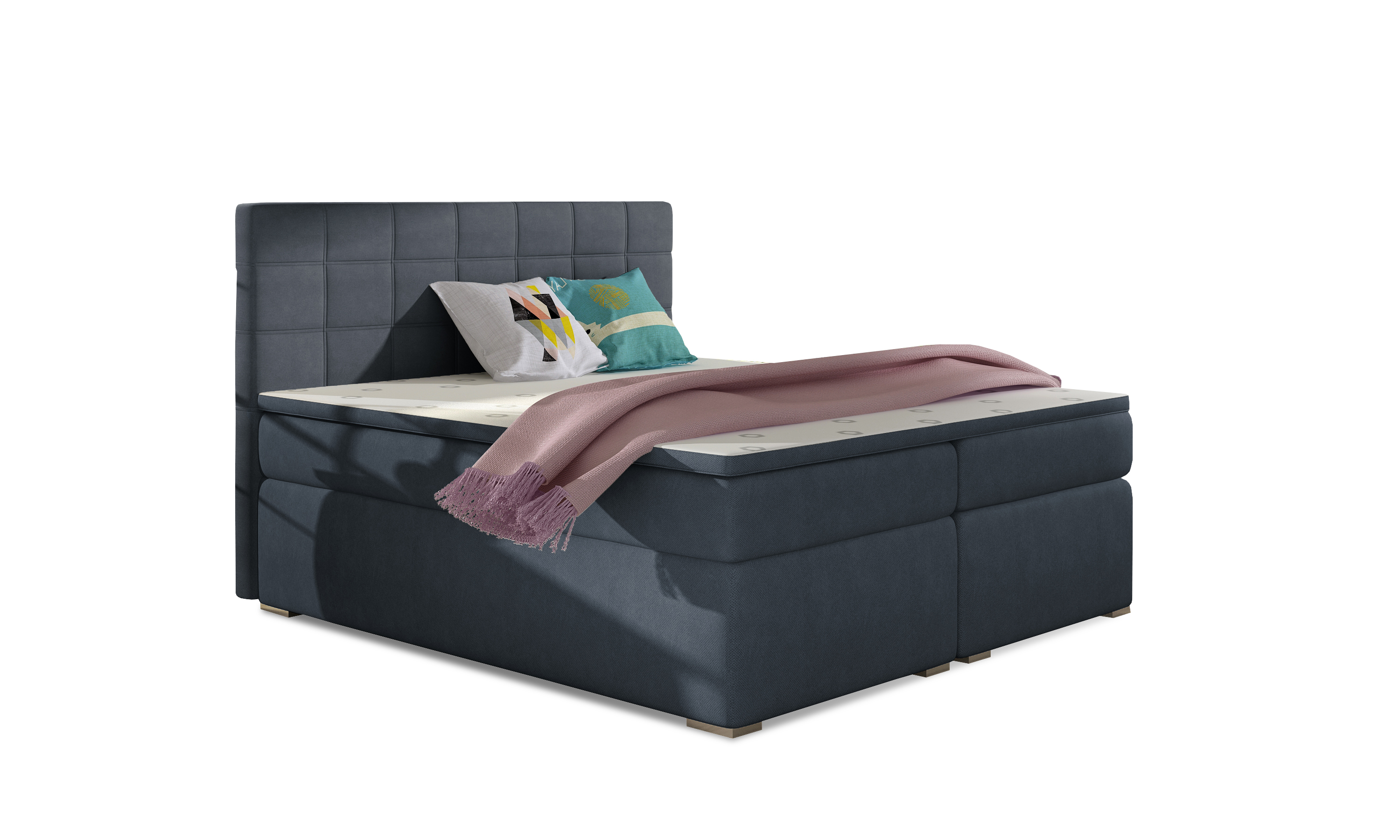 MOB, Manželská posteľ Boxspring 180 cm - Abbie (modrá) (s matracmi)