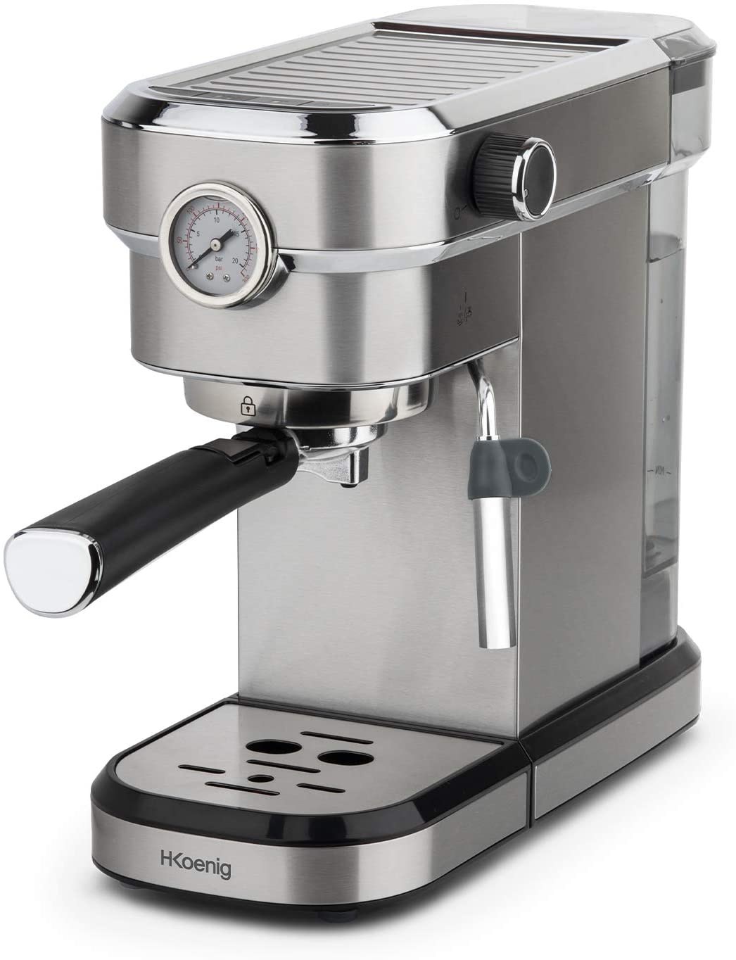 Manuálny kávovar na expresso, 1350 W, talianske tlakové čerpadlo, 15 barov, 1,1 litra, barometer, nerezová oceľ. H.Koenig EXP820
