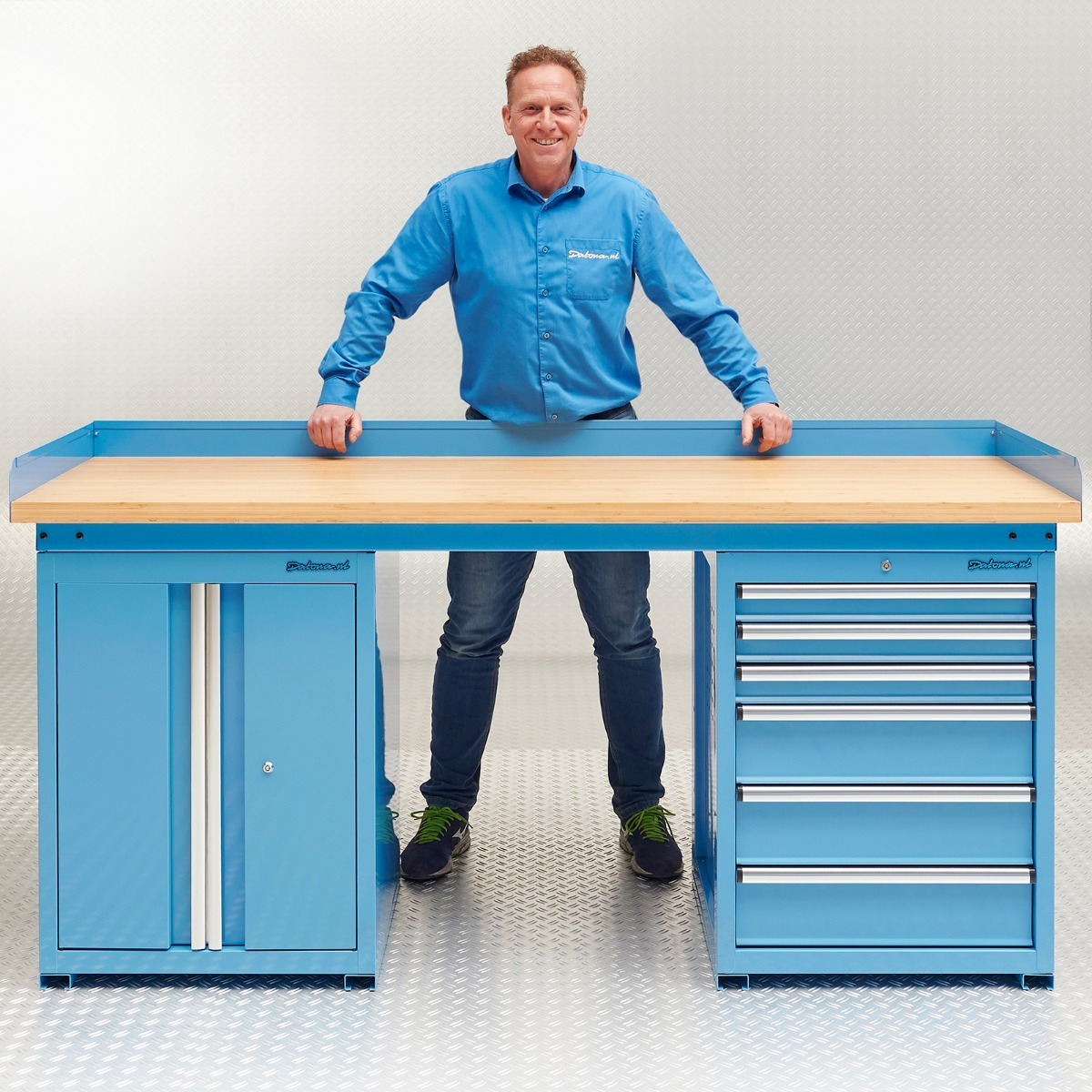 Datona Werkbank Bambus Arbeitsplatte - 6 Schubladen - Werkzeugschrank - 200cm