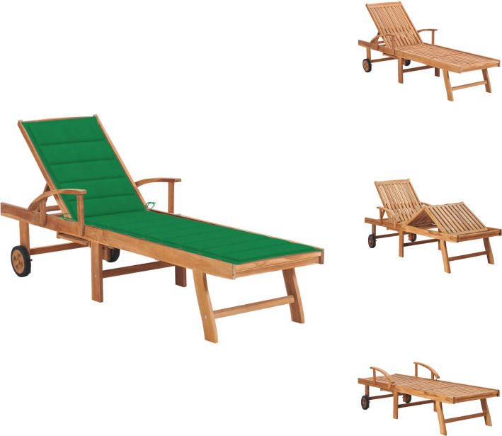vidaXL Lehátko s vankúšom zelené masívne teakové drevo - Lehátka