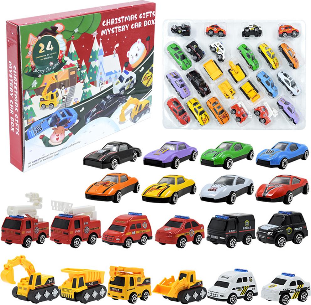 Vianočný adventný kalendár 24 dní - odpočítavanie s autíčkami, autíčkami na ťahanie, darčekmi na detskú oslavu, vianočným darčekom