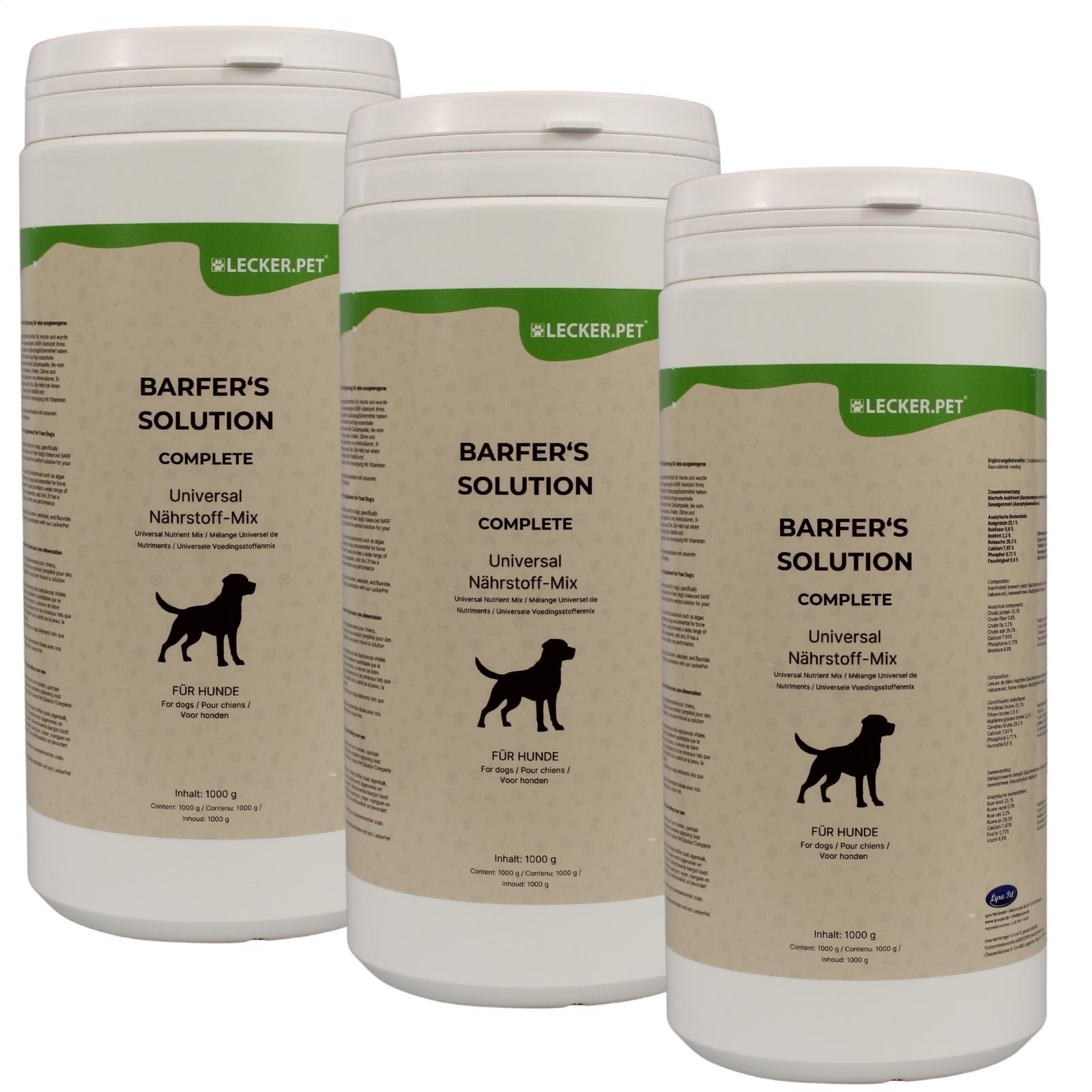 3 x 1 kg Lecker.Pet® Barfer's Solution Complete Universal Nährstoff Mix Pulver für Hunde 54177-002
