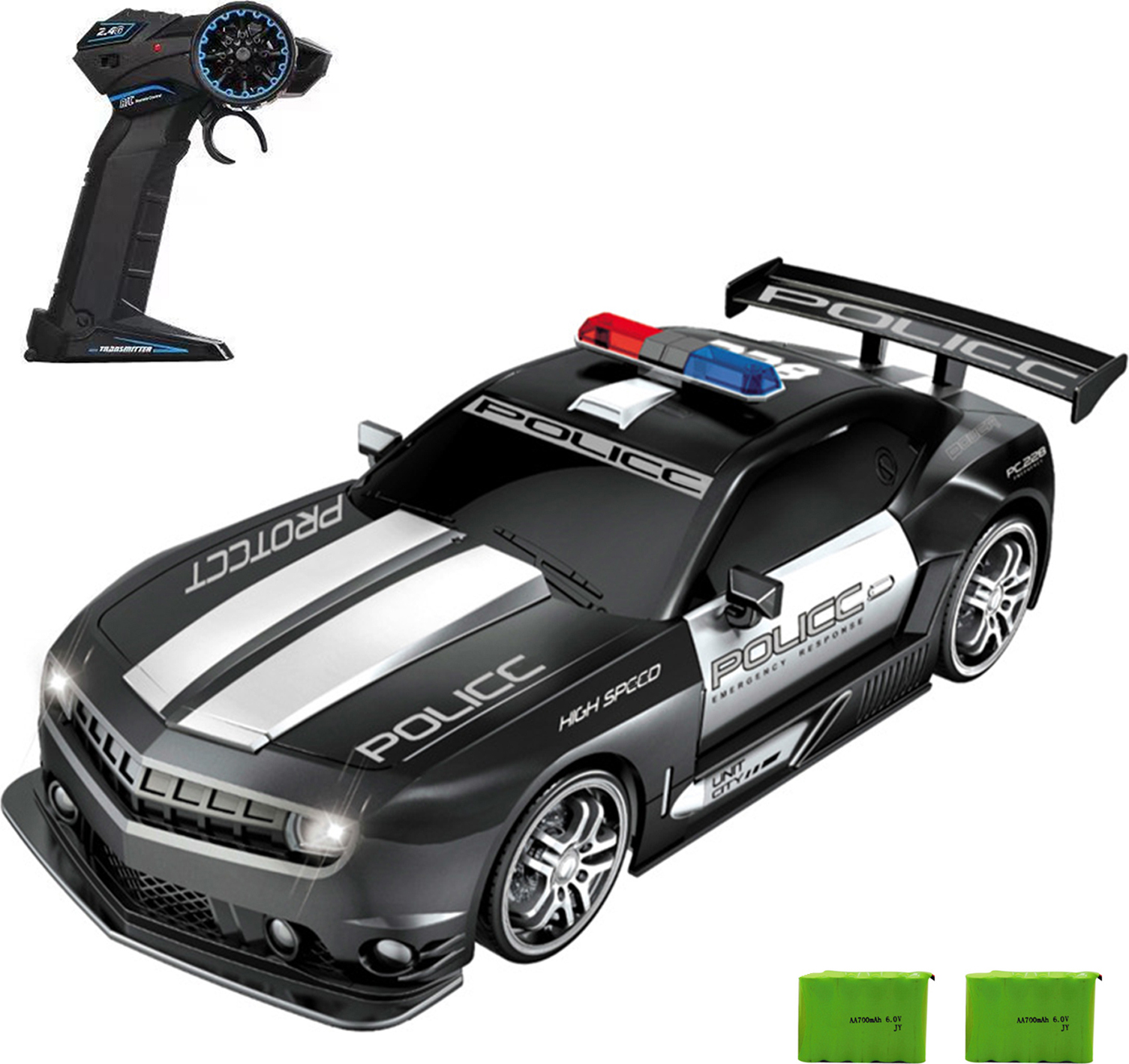 Lixada Ferngesteuertes Driftauto, ferngesteuertes Polizeiauto, grosses ferngesteuertes Auto, 1/12, 2,4 GHz ferngesteuertes Rennauto mit Licht, Kindergeschenk fuer Kinder, Jungen, Maedchen, 2 Batterien